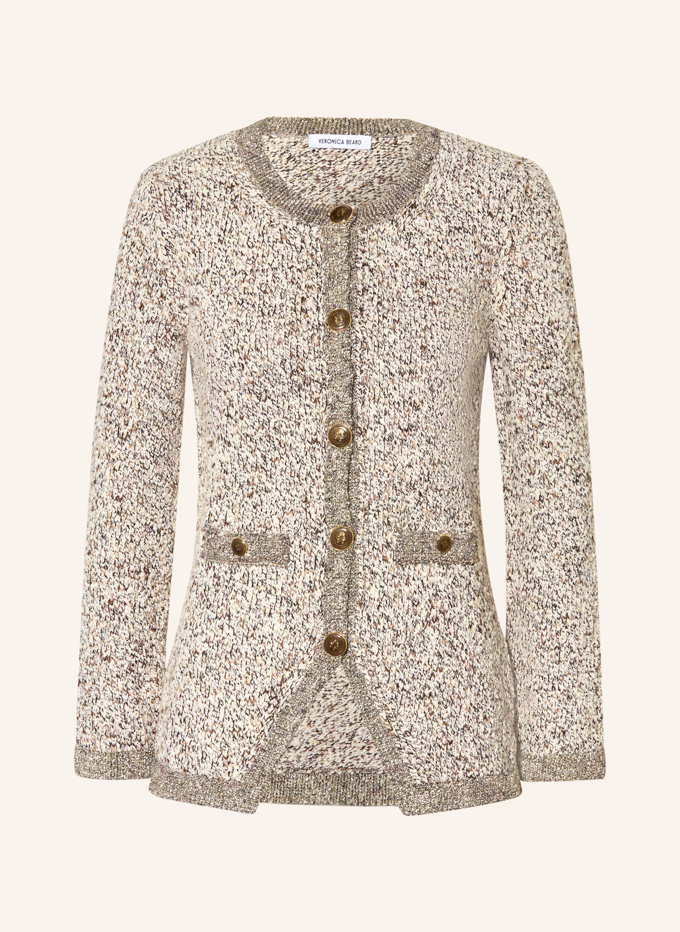 Veronica Beard REXTON cardigan made of bouclé with glitter yarn: BEIGE / DARK BROWN