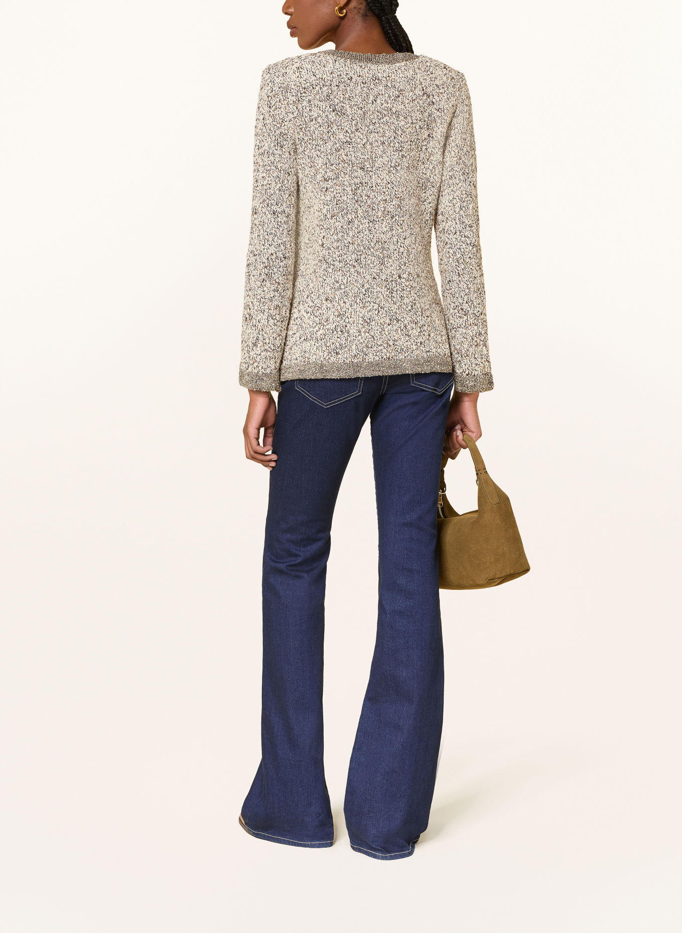 Veronica Beard REXTON cardigan made of bouclé with glitter yarn: BEIGE / DARK BROWN