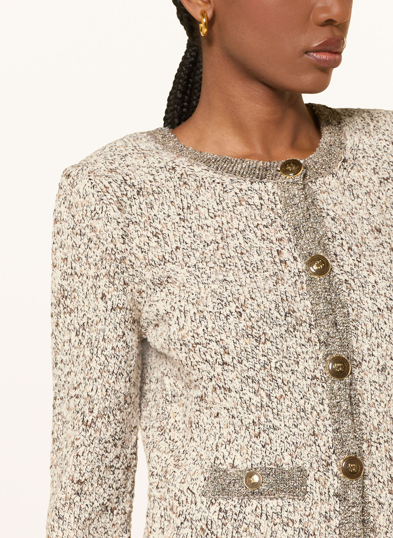 Veronica Beard REXTON cardigan made of bouclé with glitter yarn: BEIGE / DARK BROWN