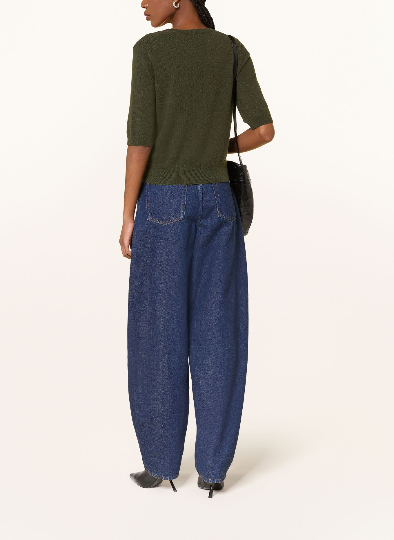 Veronica Beard SHANA Cashmere Sweater with 3/4-Length Sleeves: DARK GREEN