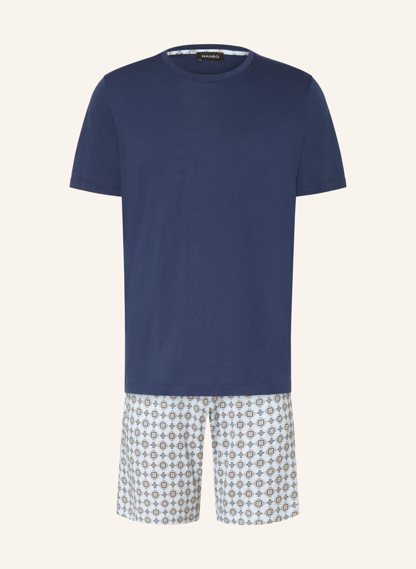 HANRO NIGHT &amp; DAY Shorty Pajamas: DARK BLUE / LIGHT ORANGE / LIGHT BLUE