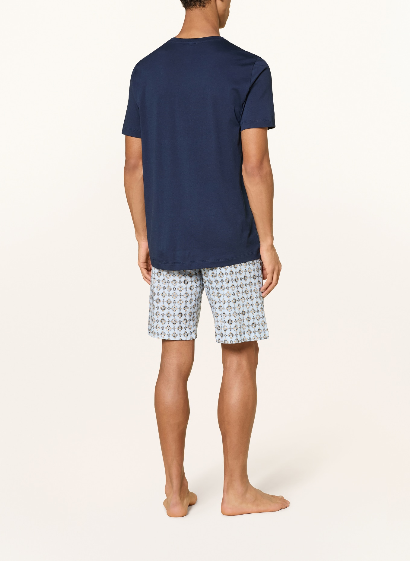 HANRO NIGHT &amp; DAY Shorty Pajamas: DARK BLUE / LIGHT ORANGE / LIGHT BLUE