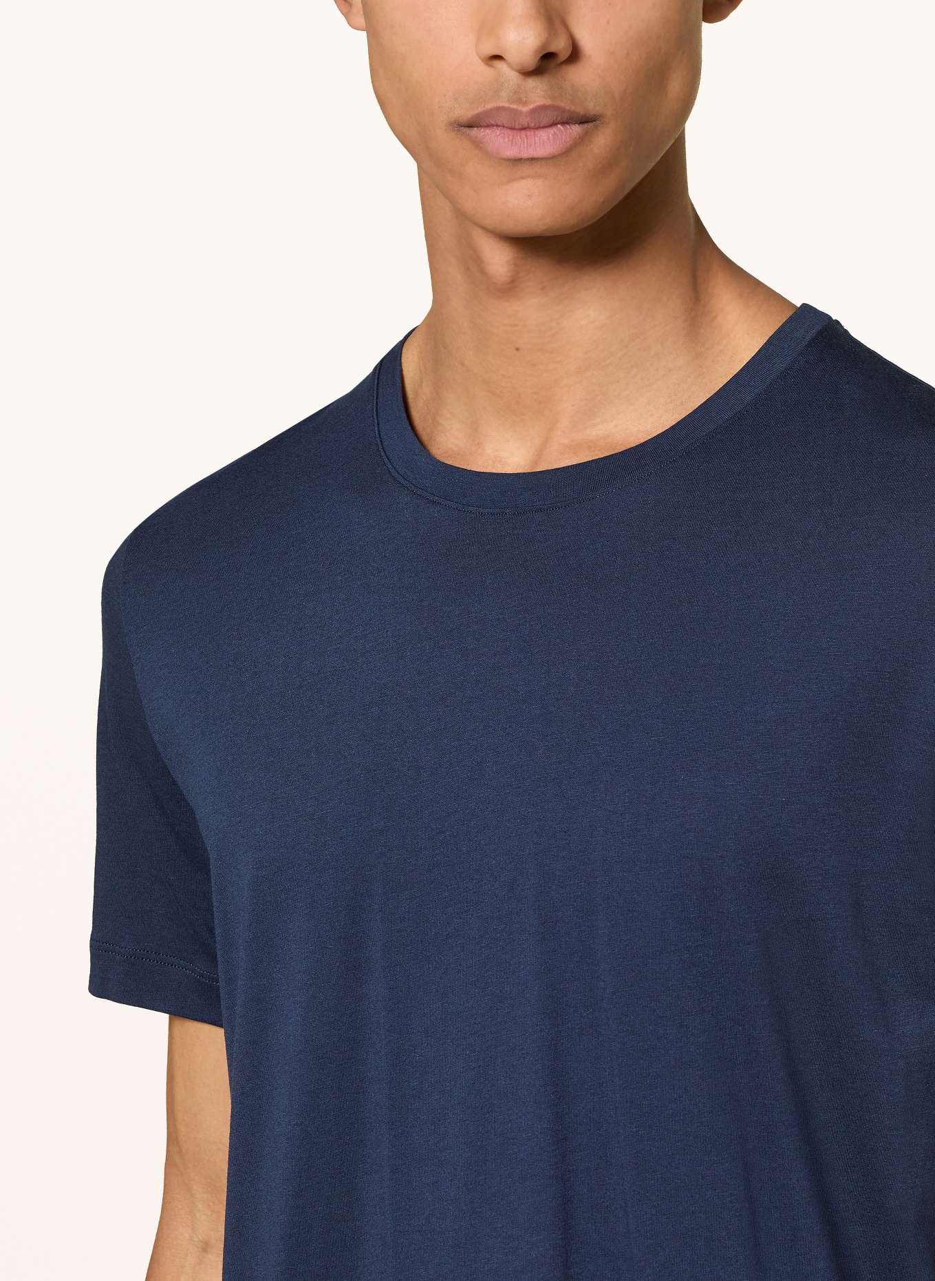 HANRO NIGHT &amp; DAY Shorty Pajamas: DARK BLUE / LIGHT ORANGE / LIGHT BLUE