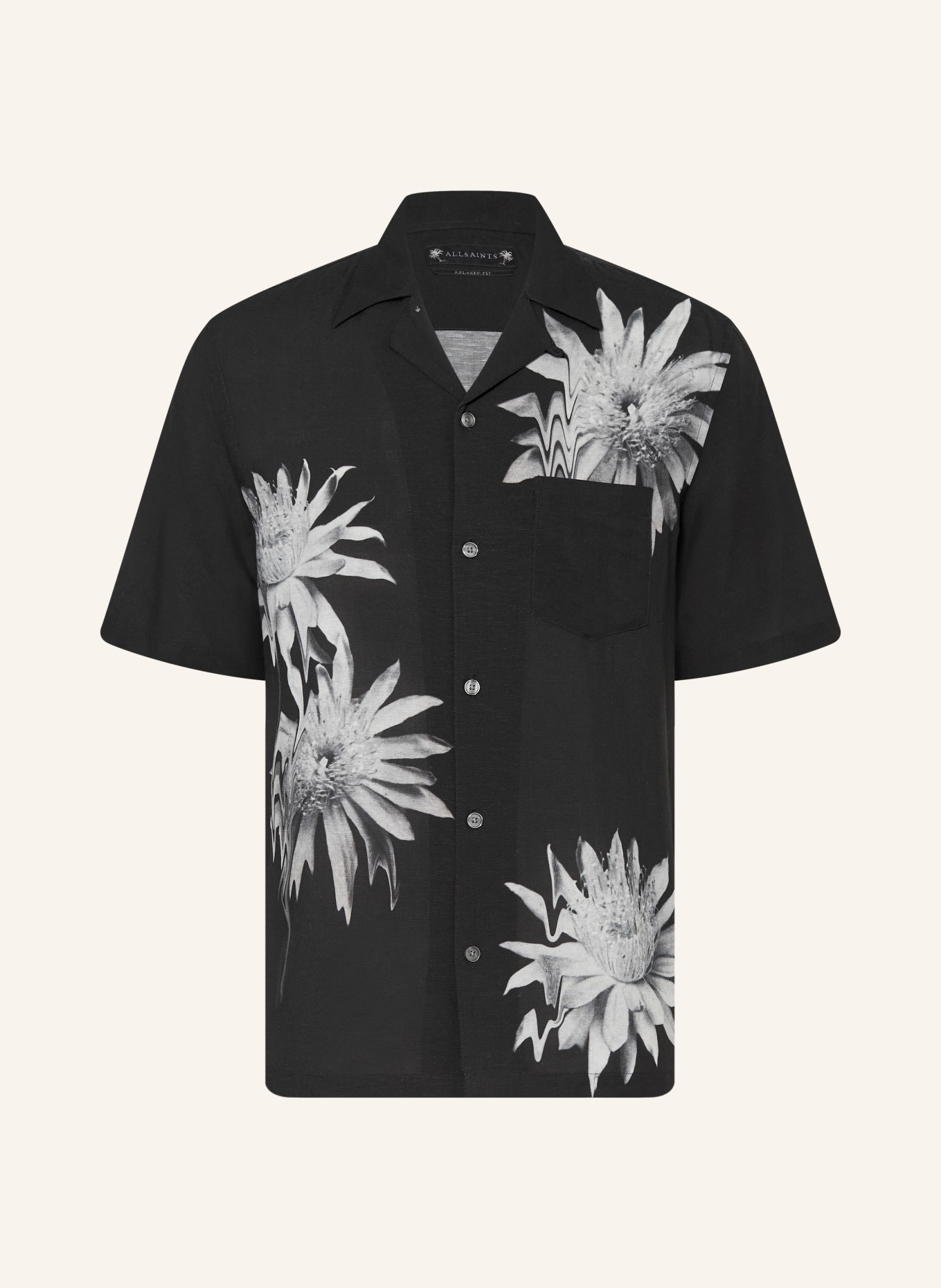 ALLSAINTS Resorthemd FLORAZE Relaxed Fit: SCHWARZ / HELLGRAU / WEISS