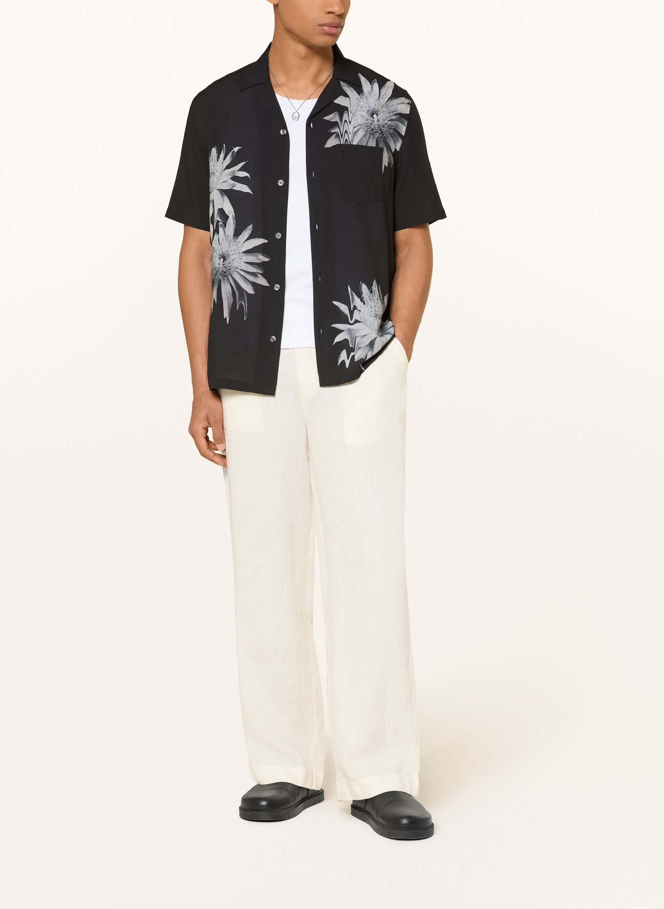 ALLSAINTS Resorthemd FLORAZE Relaxed Fit: SCHWARZ / HELLGRAU / WEISS