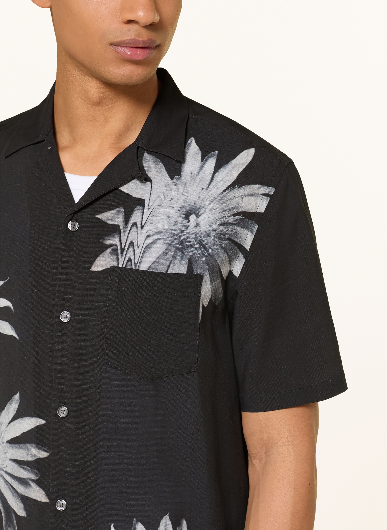 ALLSAINTS Resorthemd FLORAZE Relaxed Fit: SCHWARZ / HELLGRAU / WEISS