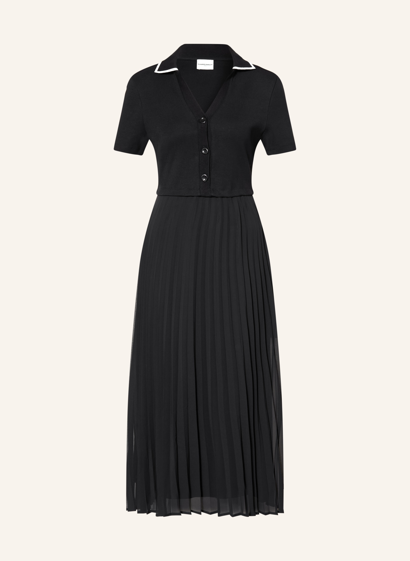 CLAUDIE PIERLOT Kleid im Materialmix mit Plissees: SCHWARZ / WEISS