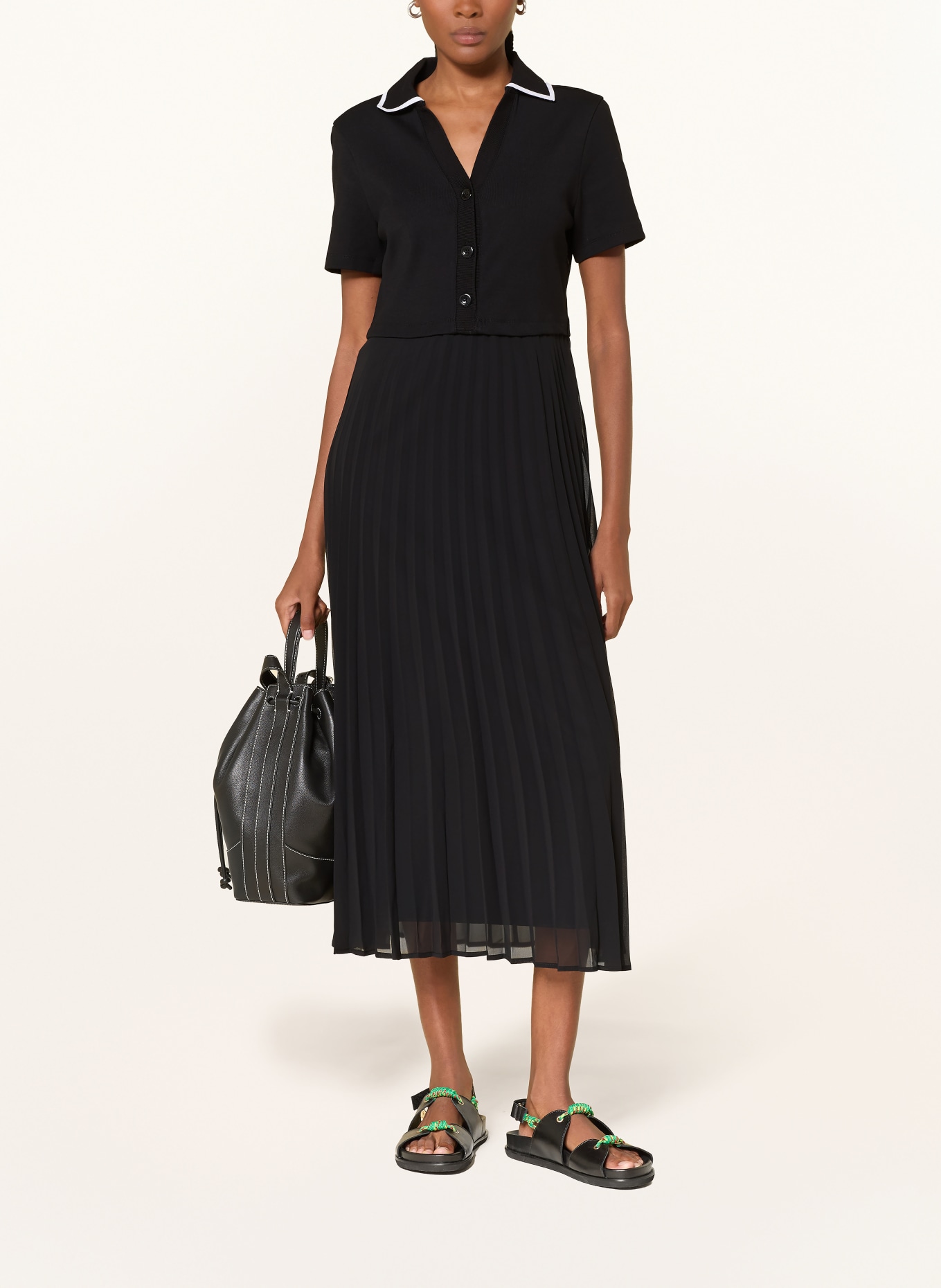 CLAUDIE PIERLOT Kleid im Materialmix mit Plissees: SCHWARZ / WEISS