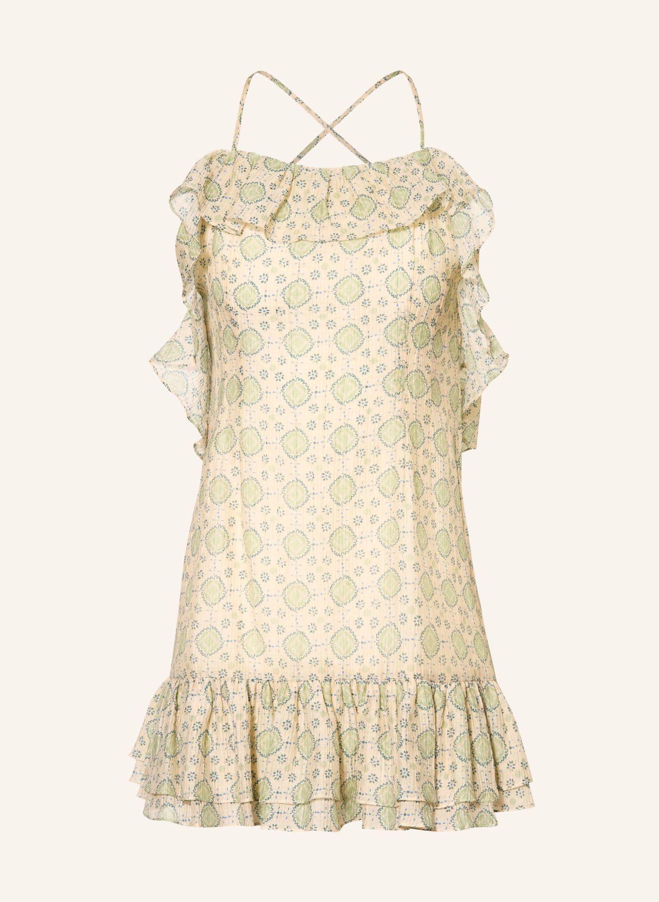 CLAUDIE PIERLOT Kleid mit Rüschen: HELLGRÜN / DUNKELGRÜN