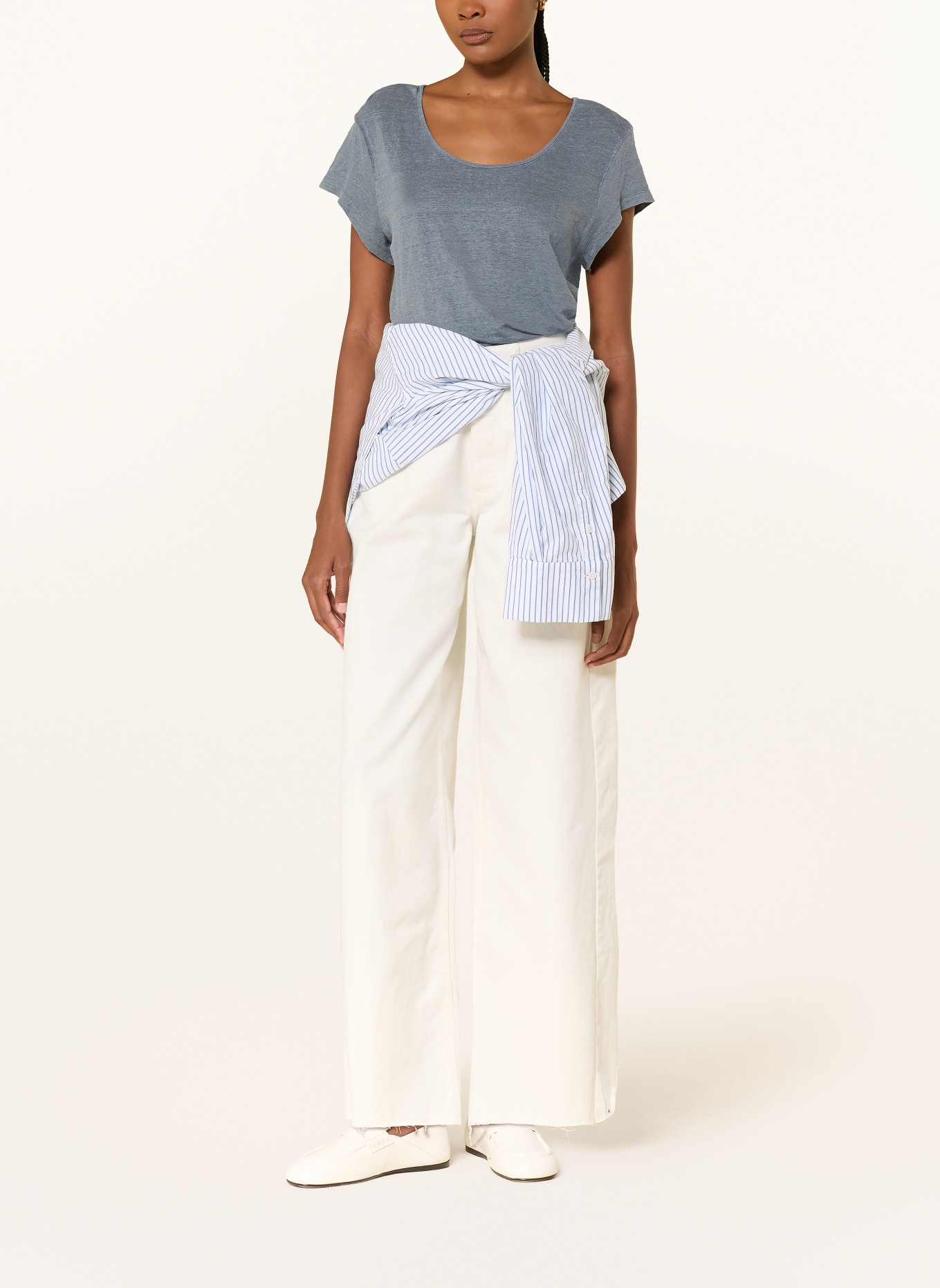 American Vintage DUALY T-shirt van linnen: BLAUWGRIJS