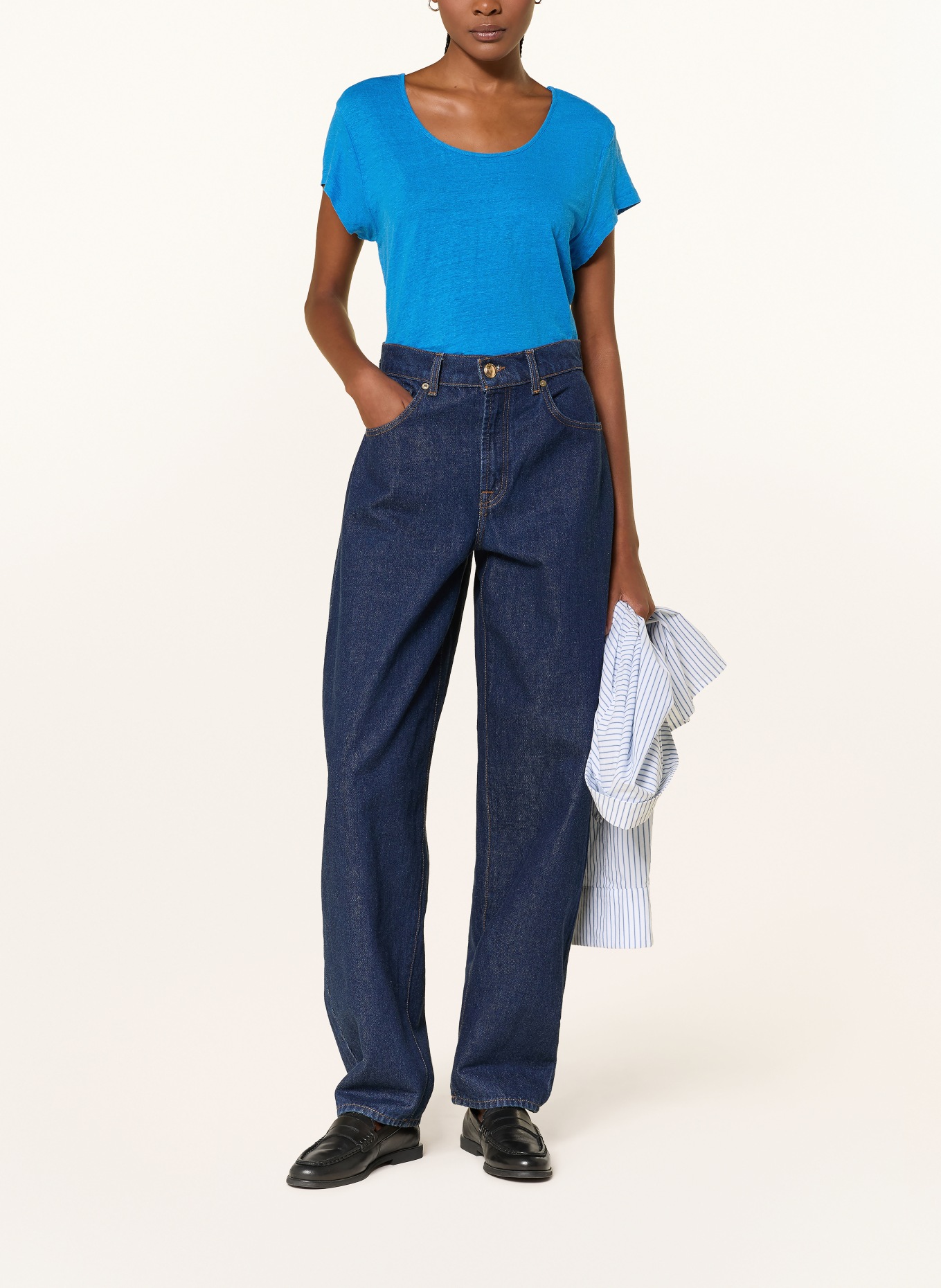 American Vintage Tričko DUALY z lnu: MODRÁ