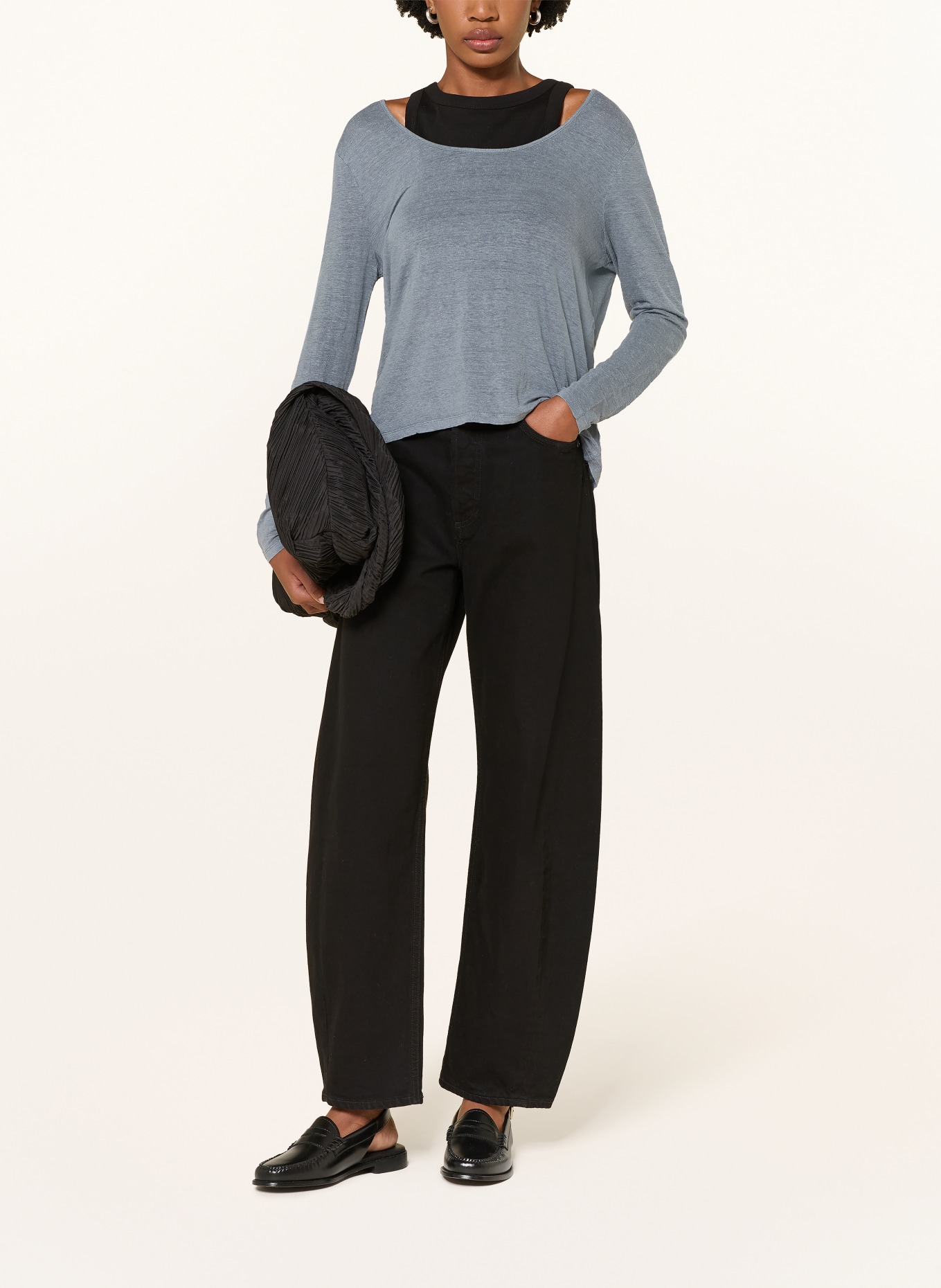 American Vintage Koszulka z długim rękawem DUALY z lnu: SZARY