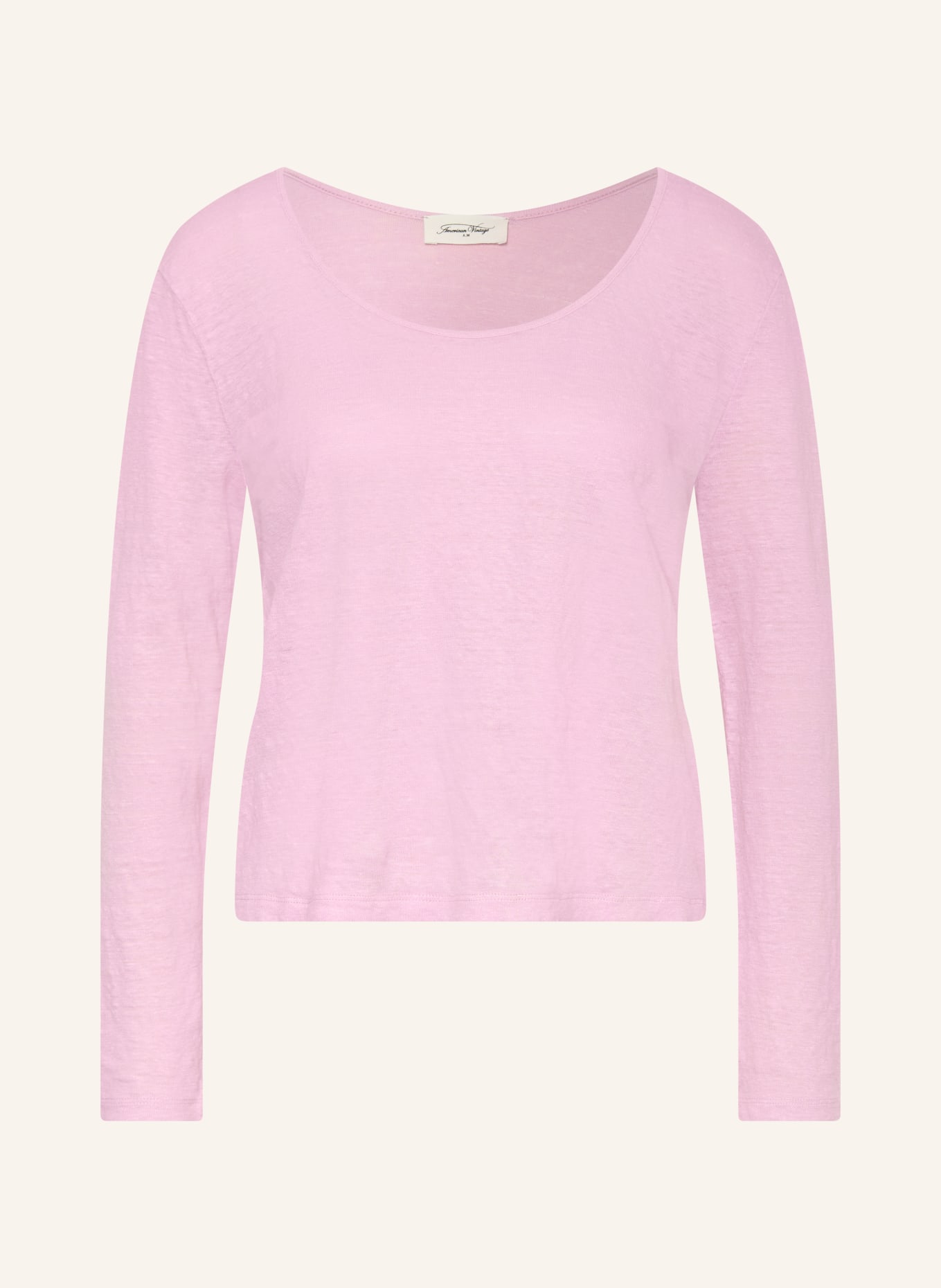 American Vintage Tričko s dlouhým rukávem DUALY z lnu: RŮŽOVÁ