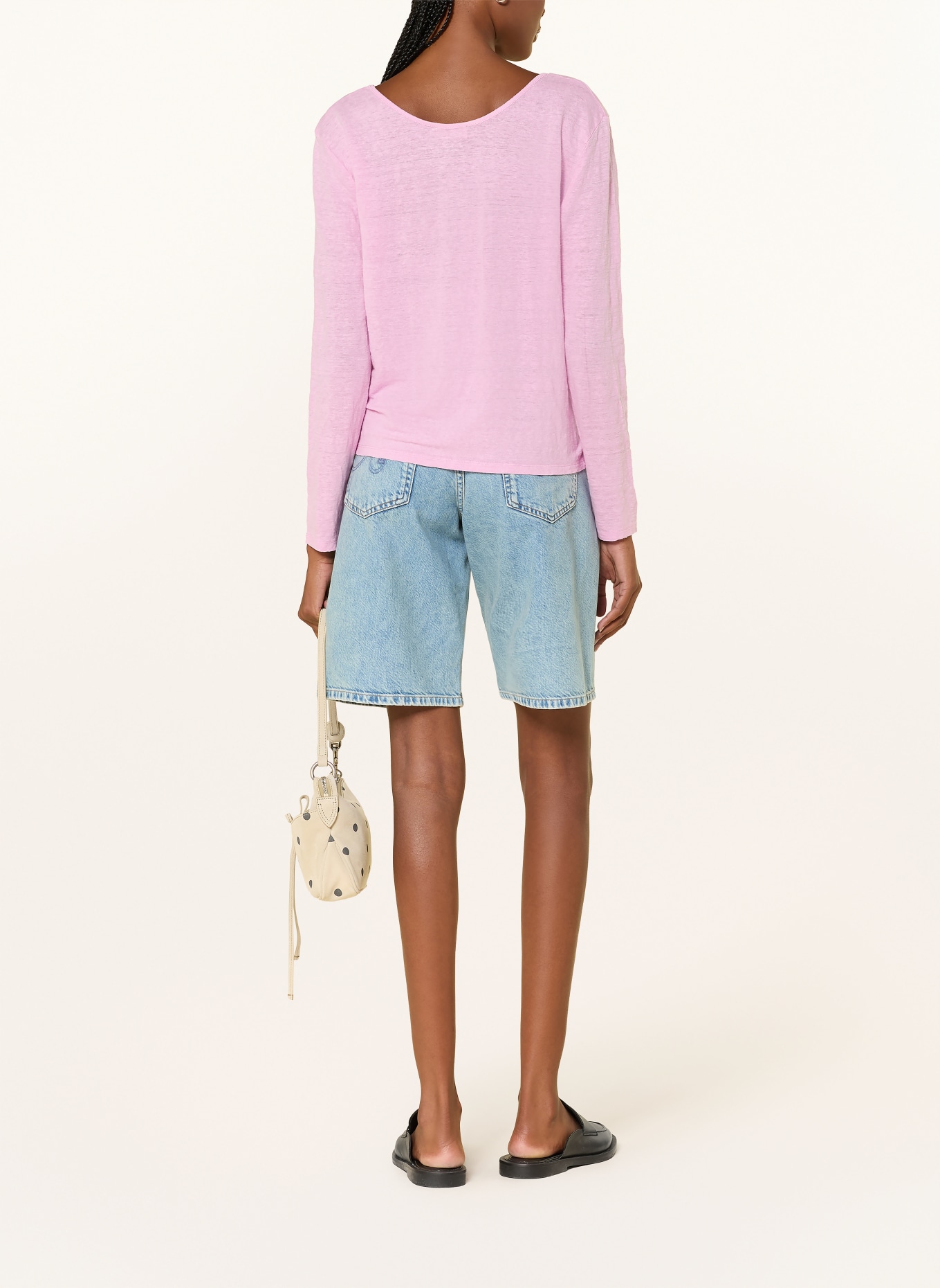 American Vintage Tričko s dlouhým rukávem DUALY z lnu: RŮŽOVÁ