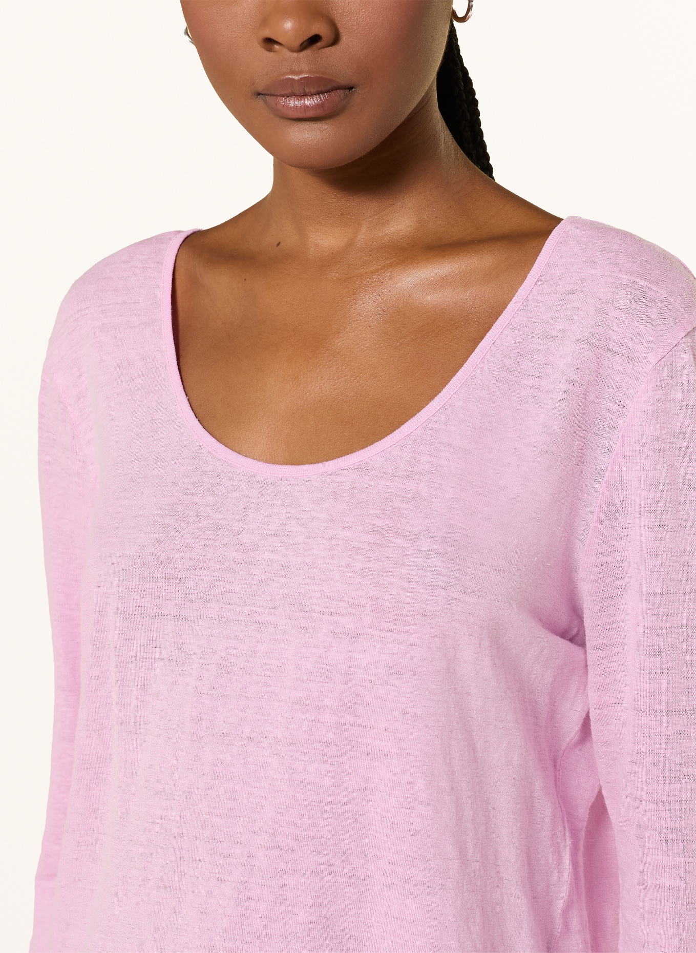 American Vintage Tričko s dlouhým rukávem DUALY z lnu: RŮŽOVÁ