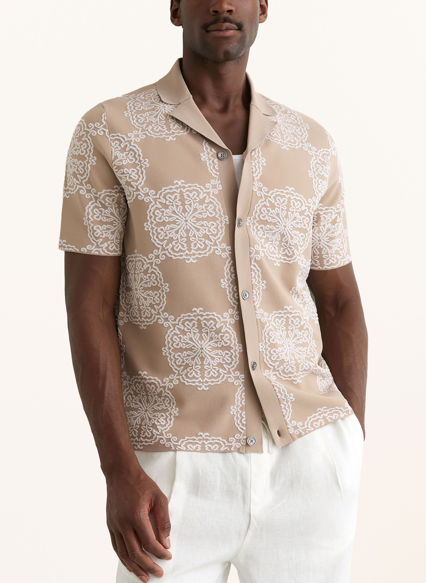 REISS Resorthemd GABRIEL Regular Fit: BEIGE / WEISS