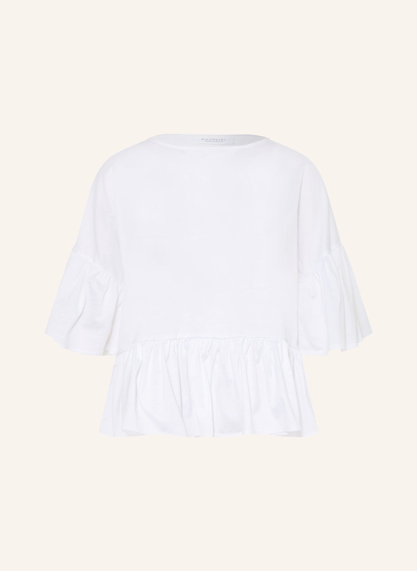 Rich & Royal Blusenshirt mit 3/4-Arm und Rüschen: WEISS