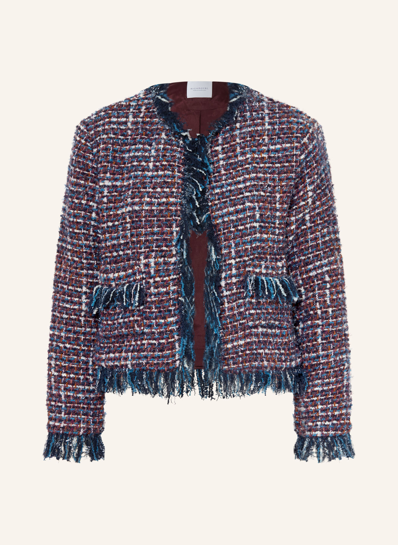 Rich & Royal Bouclé colbert: DONKERBLAUW / ORANJE / WIT