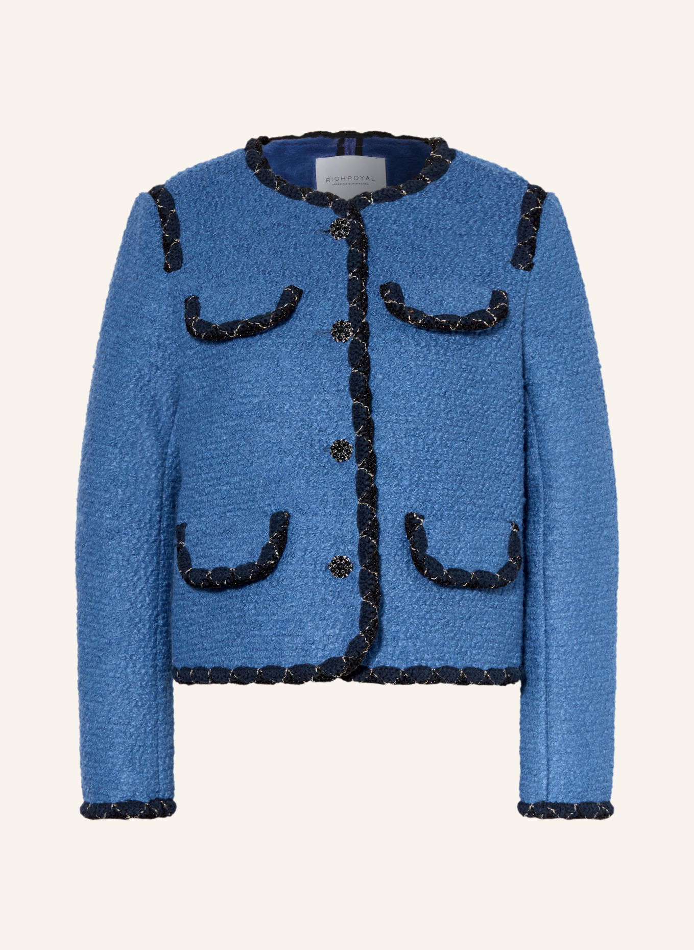 Rich & Royal Bouclé colbert: BLAUW / DONKERBLAUW / ZWART