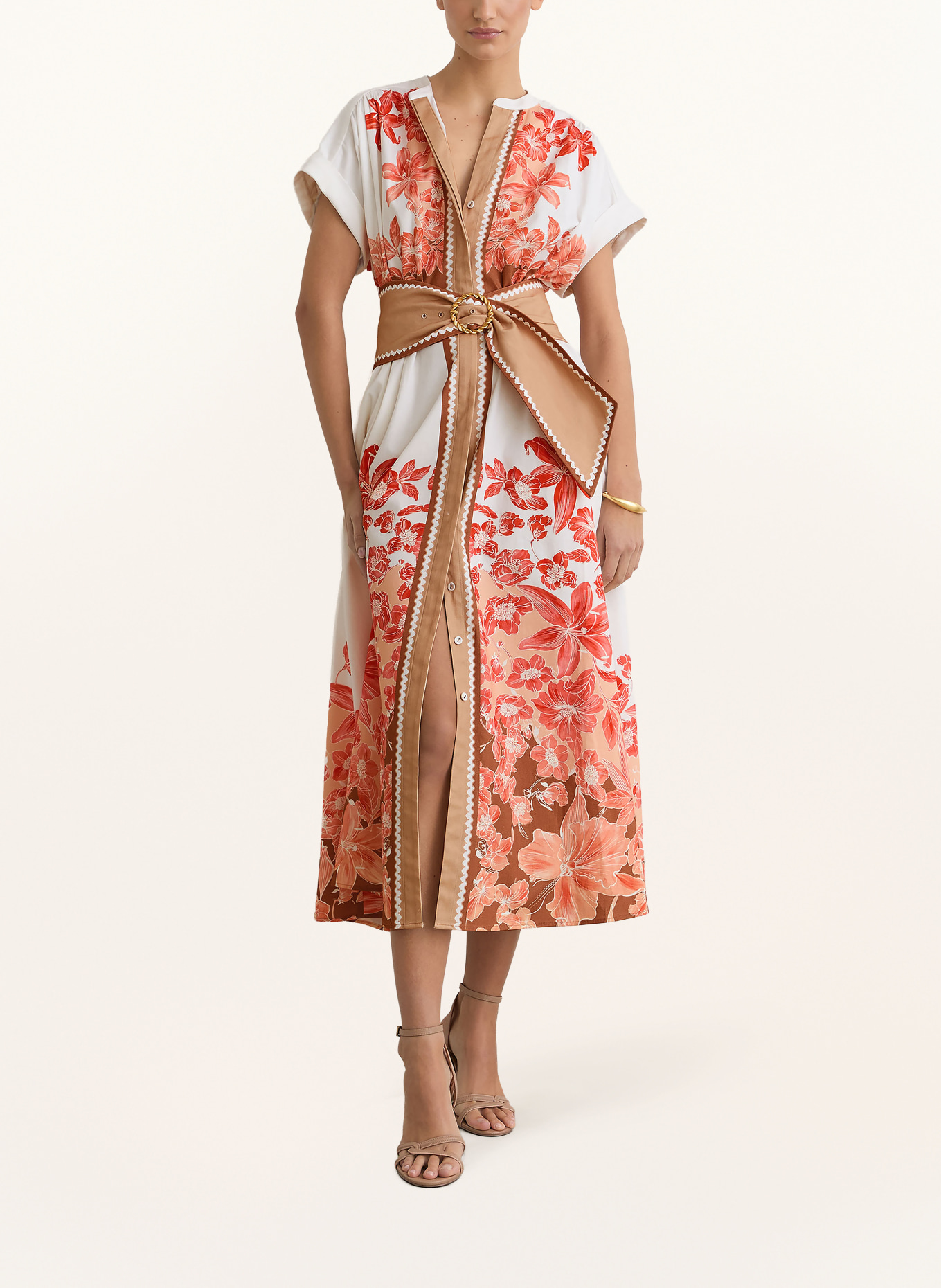 REISS Košilové šaty SAWYER: KRÉMOVÁ / HNĚDÁ / SVĚTLE ČERVENÁ