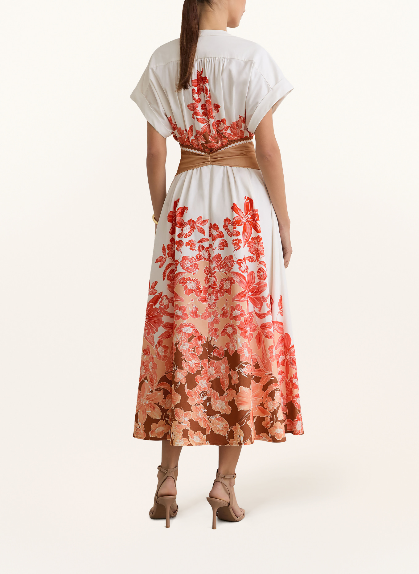 REISS Košilové šaty SAWYER: KRÉMOVÁ / HNĚDÁ / SVĚTLE ČERVENÁ