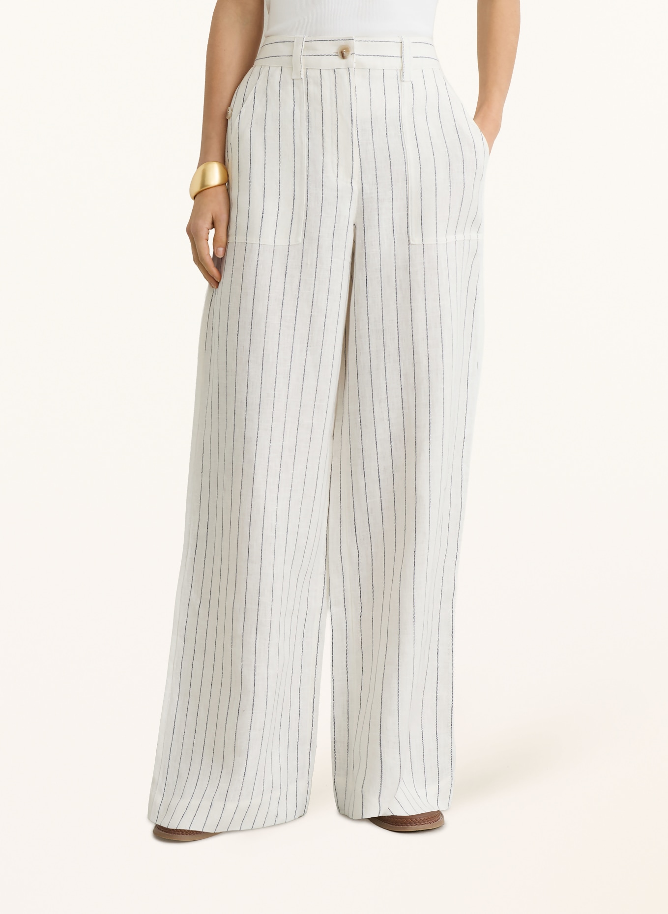 REISS Marlenehose ASHBY aus Leinen: WEISS / DUNKELBLAU