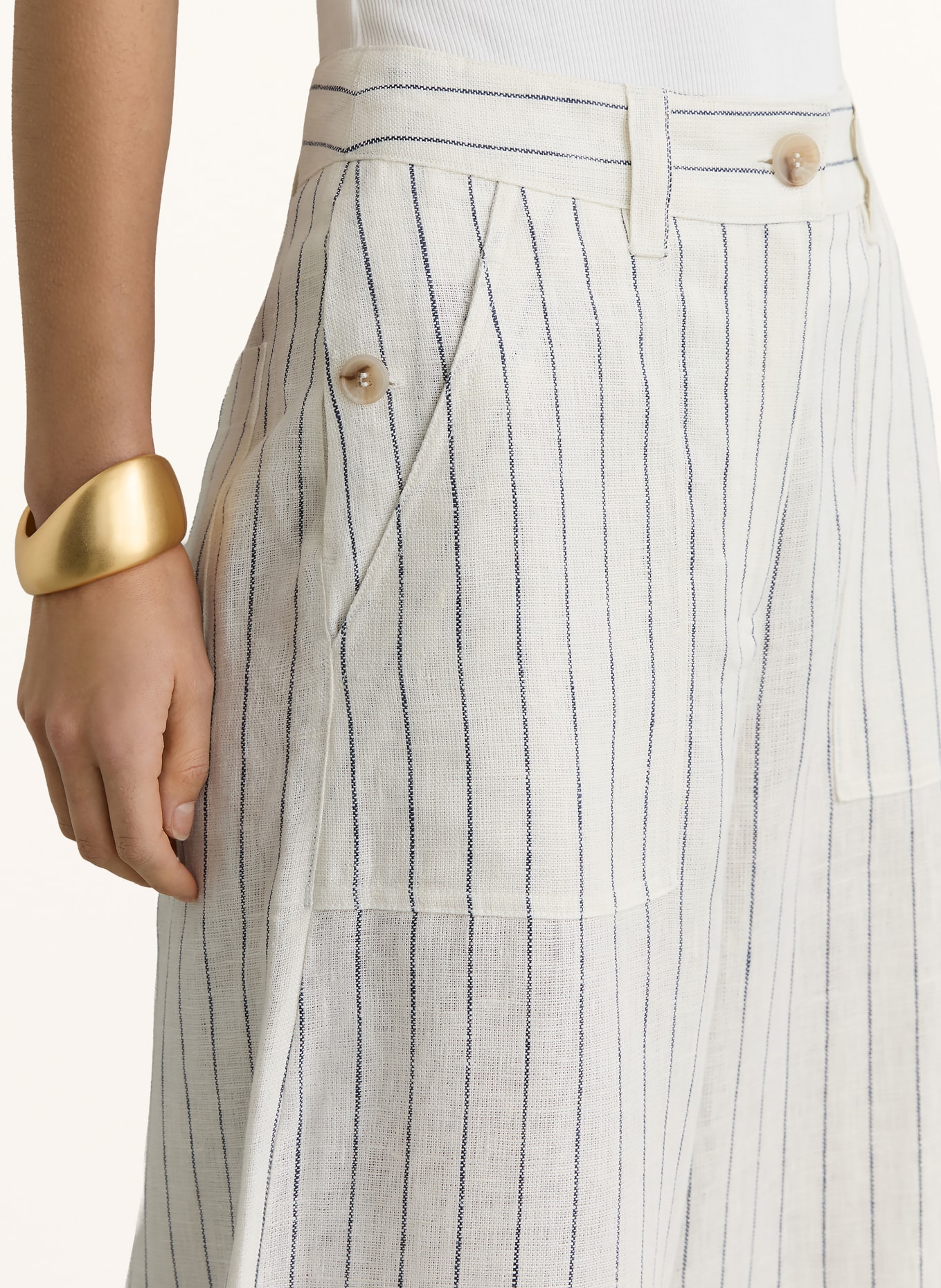 REISS Marlenehose ASHBY aus Leinen: WEISS / DUNKELBLAU