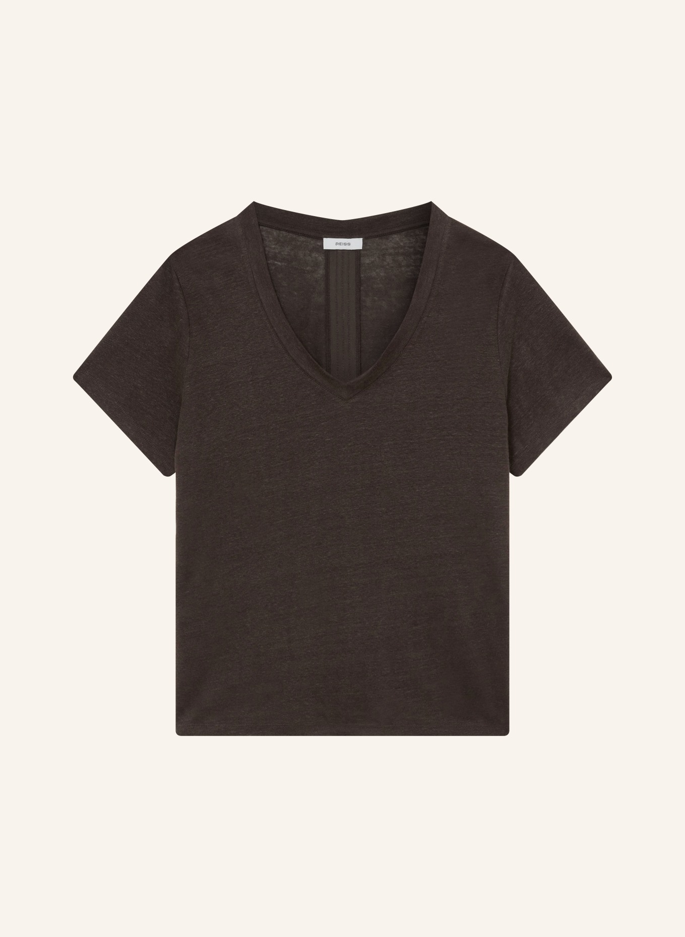 REISS T-Shirt LOLA aus Leinen: DUNKELBRAUN