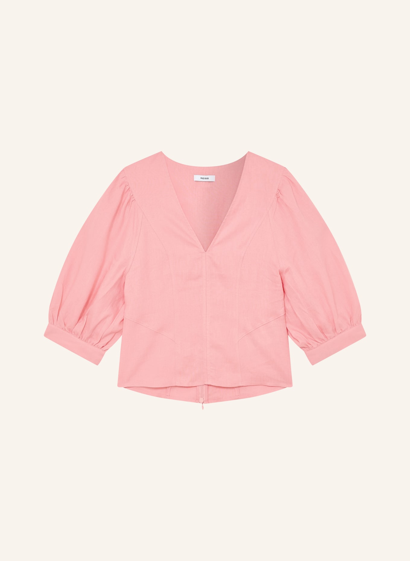 REISS EVIE-blouse van linnen met 3/4-mouwen: ROZE