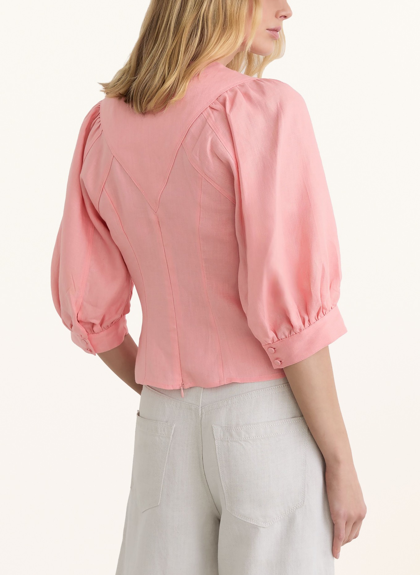 REISS EVIE-blouse van linnen met 3/4-mouwen: ROZE