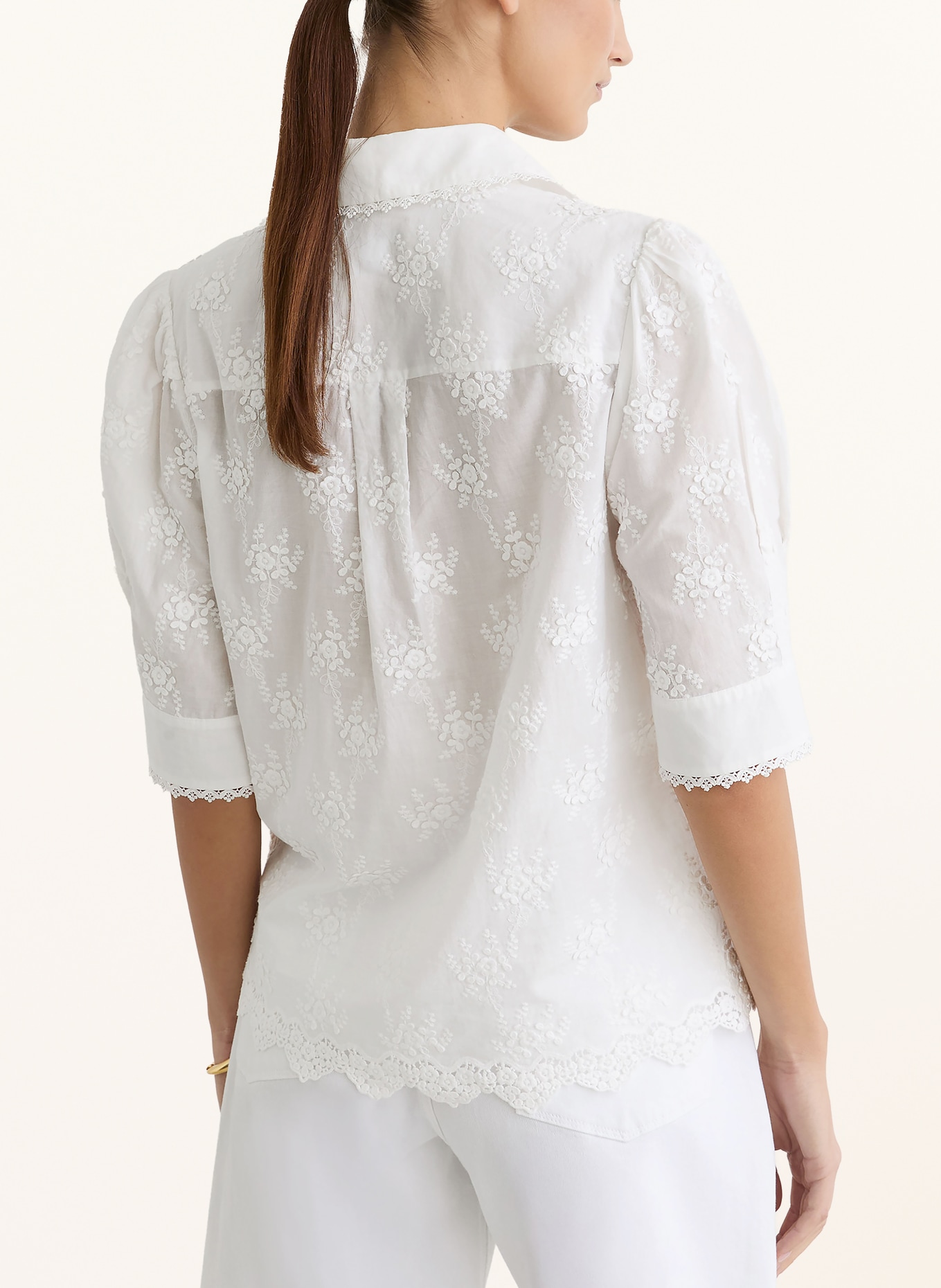 REISS Hemdbluse EDWINA mit Spitze und 3/4-Arm: WEISS