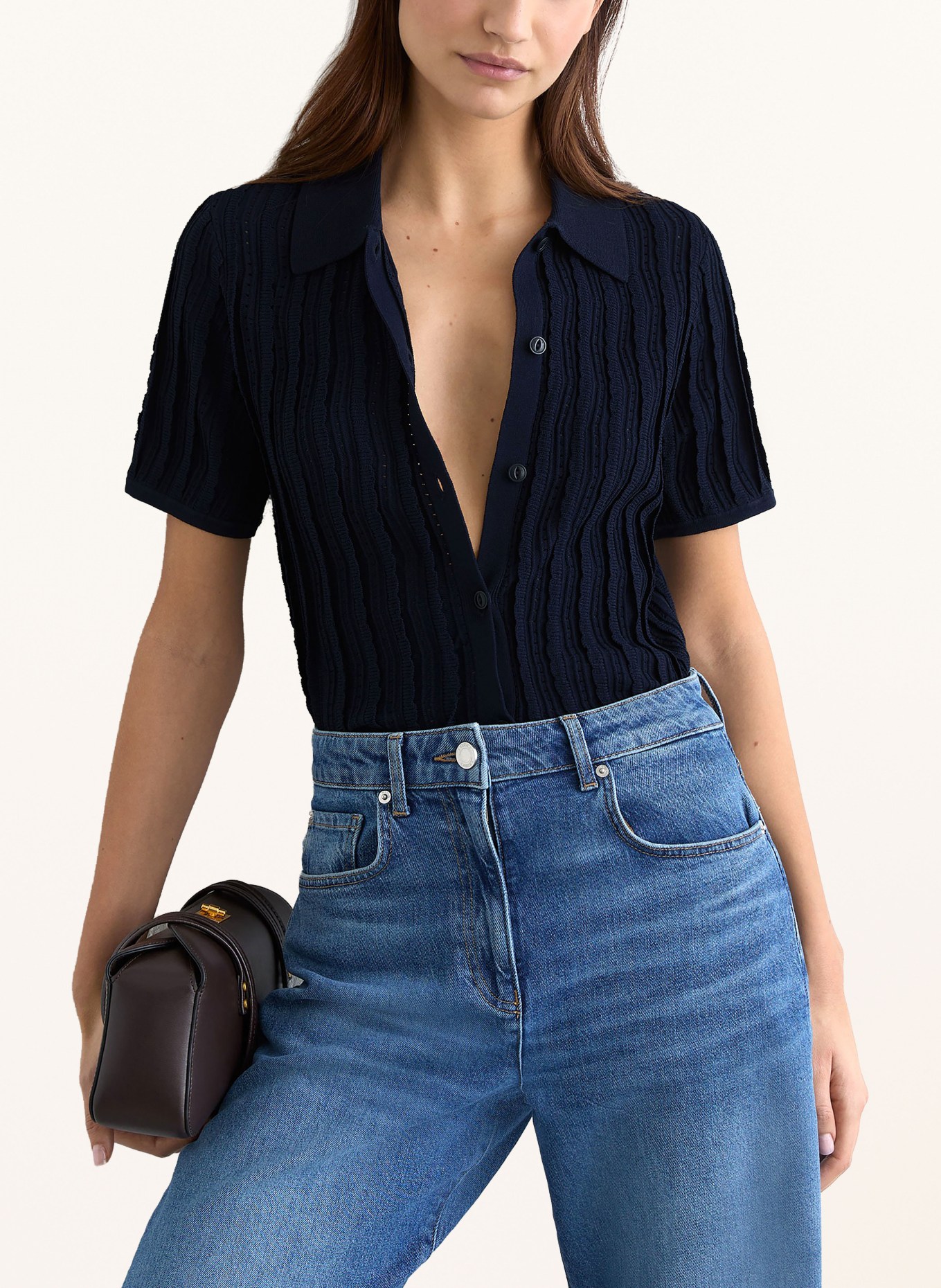 REISS Strick-Poloshirt AUDREY: DUNKELBLAU