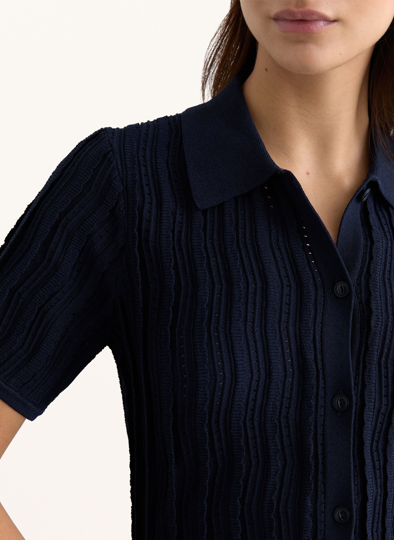 REISS Strick-Poloshirt AUDREY: DUNKELBLAU