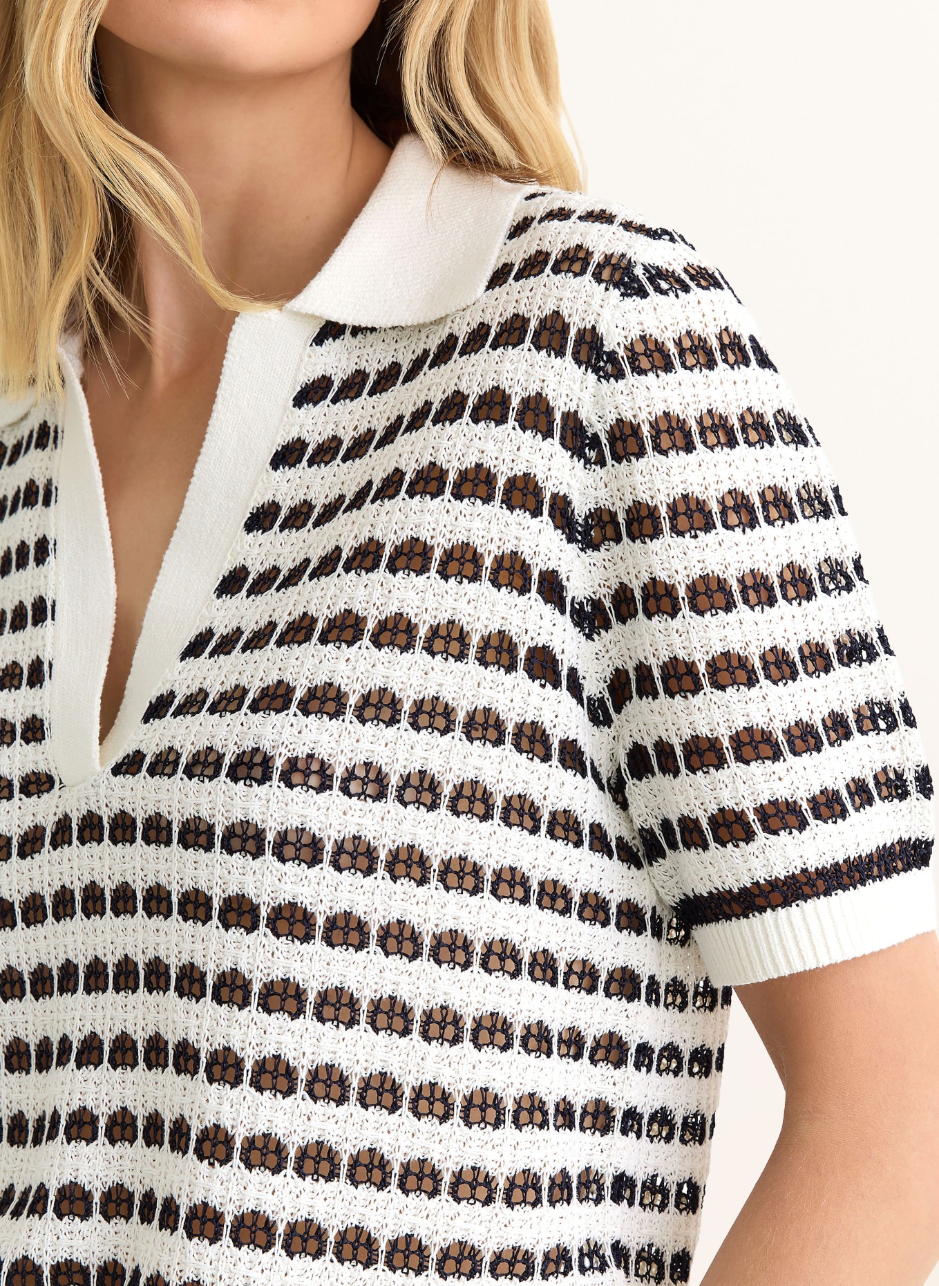 REISS Strick-Poloshirt GEMMA: DUNKELBLAU / WEISS