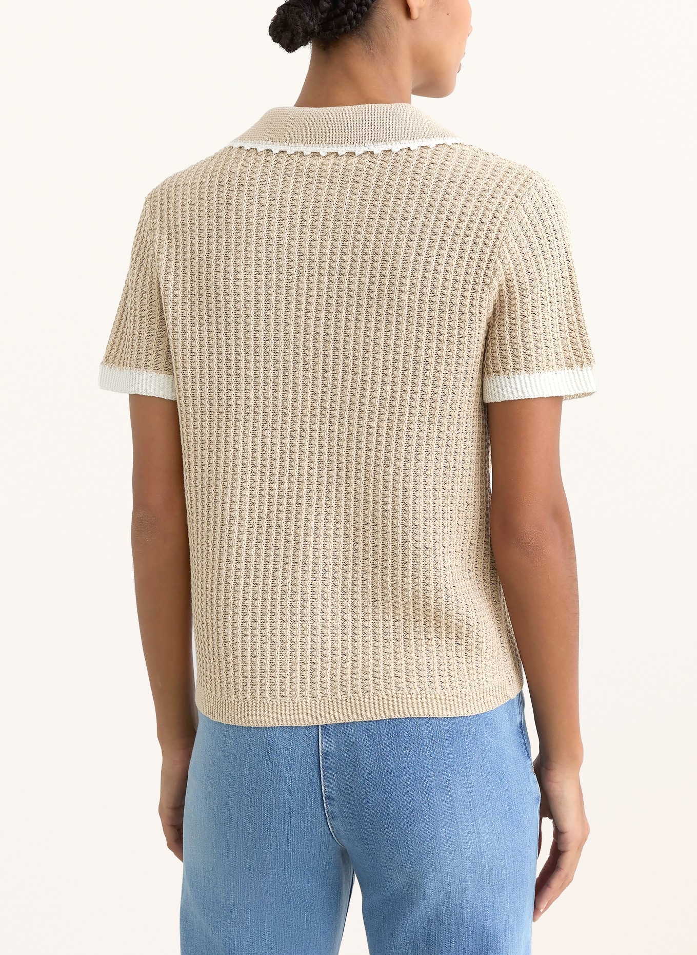 REISS Strick-Poloshirt OTTILIE: HELLBRAUN / WEISS