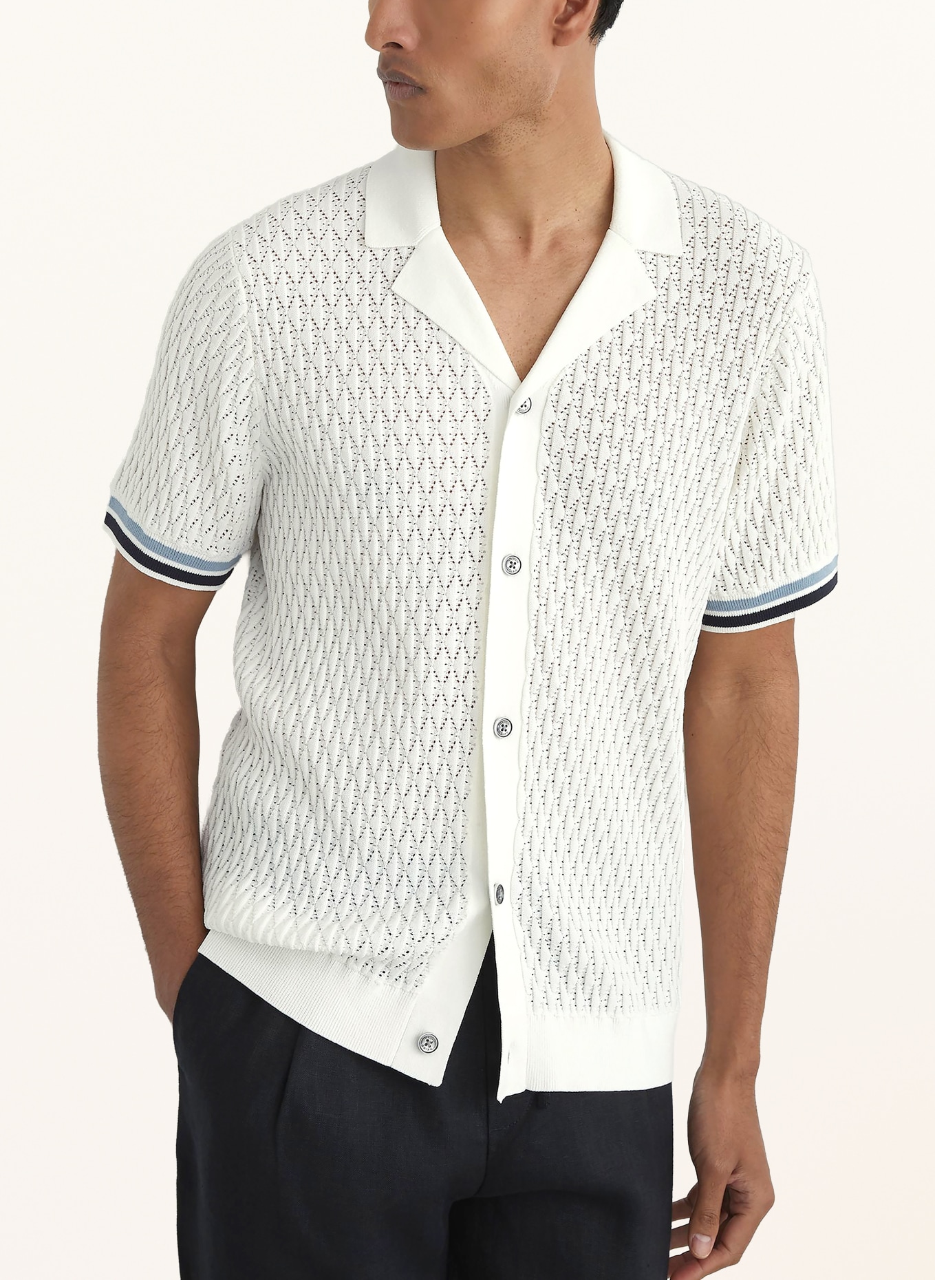 REISS Strickhemd BILSBY Slim Fit: WEISS / HELLBLAU / DUNKELBLAU