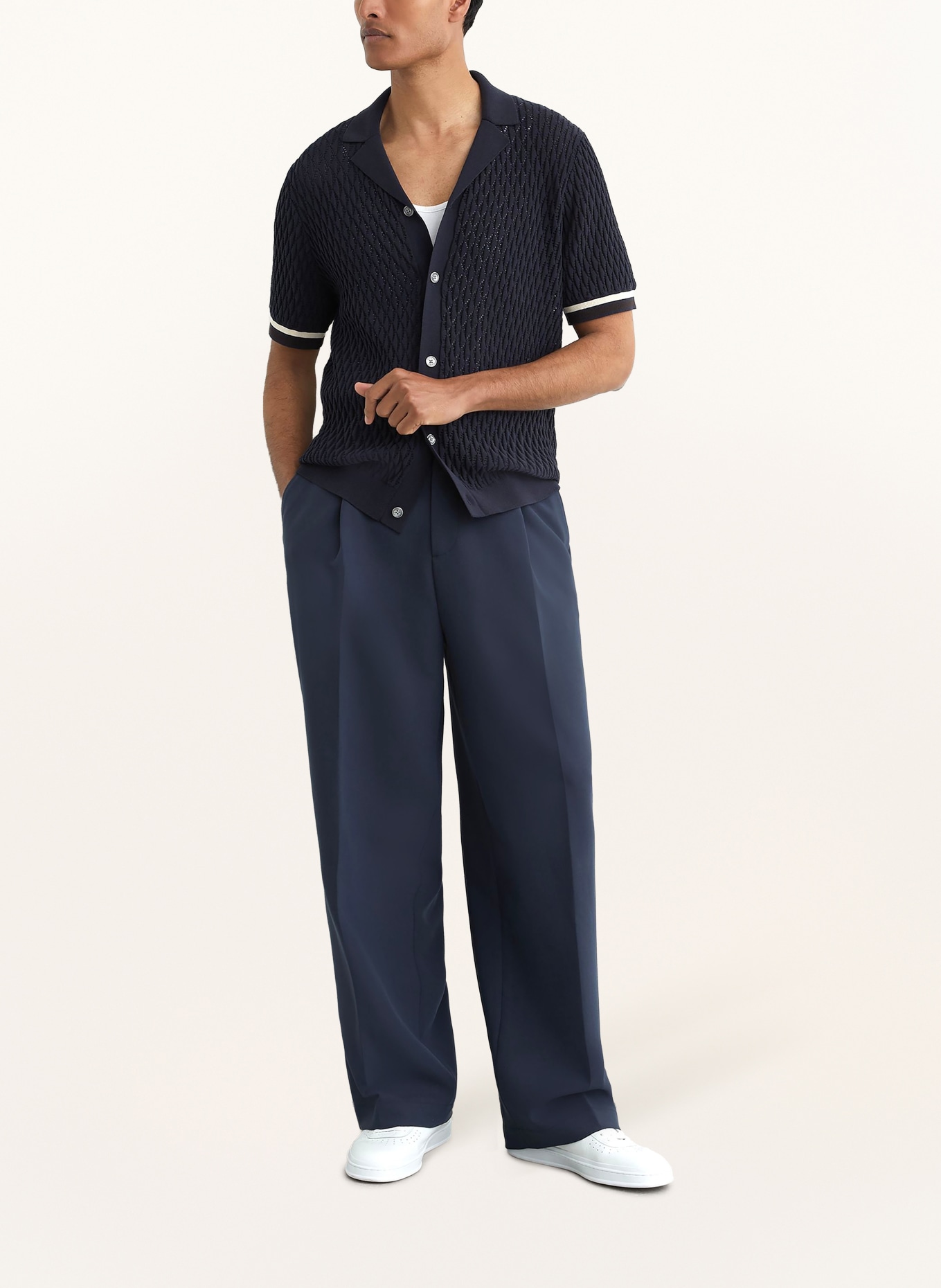 REISS Strickhemd BILSBY Slim Fit: DUNKELBLAU / CREME / SCHWARZ