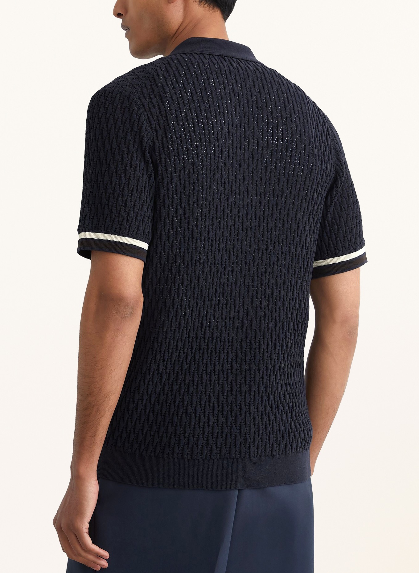 REISS Strickhemd BILSBY Slim Fit: DUNKELBLAU / CREME / SCHWARZ