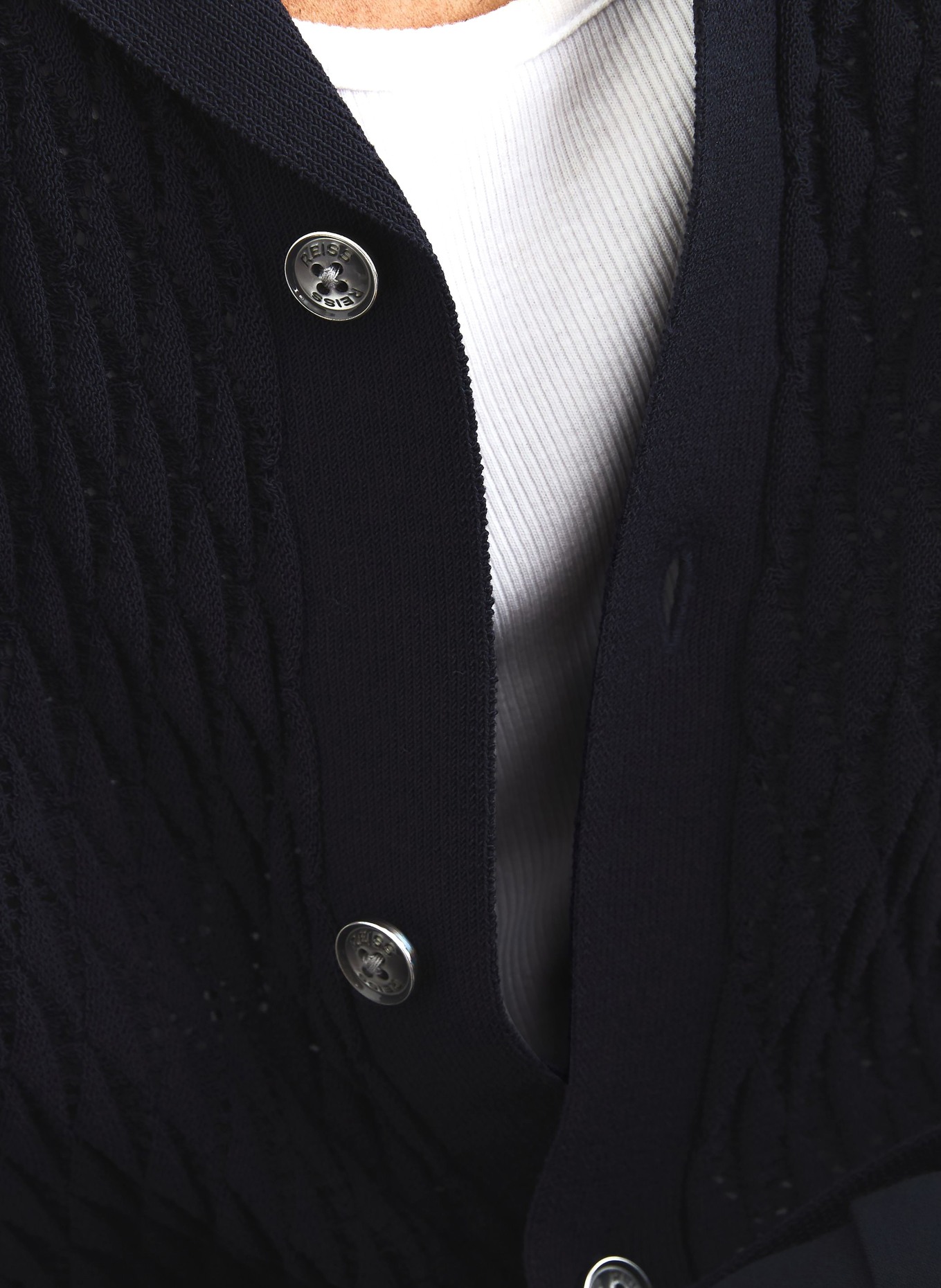 REISS Strickhemd BILSBY Slim Fit: DUNKELBLAU / CREME / SCHWARZ