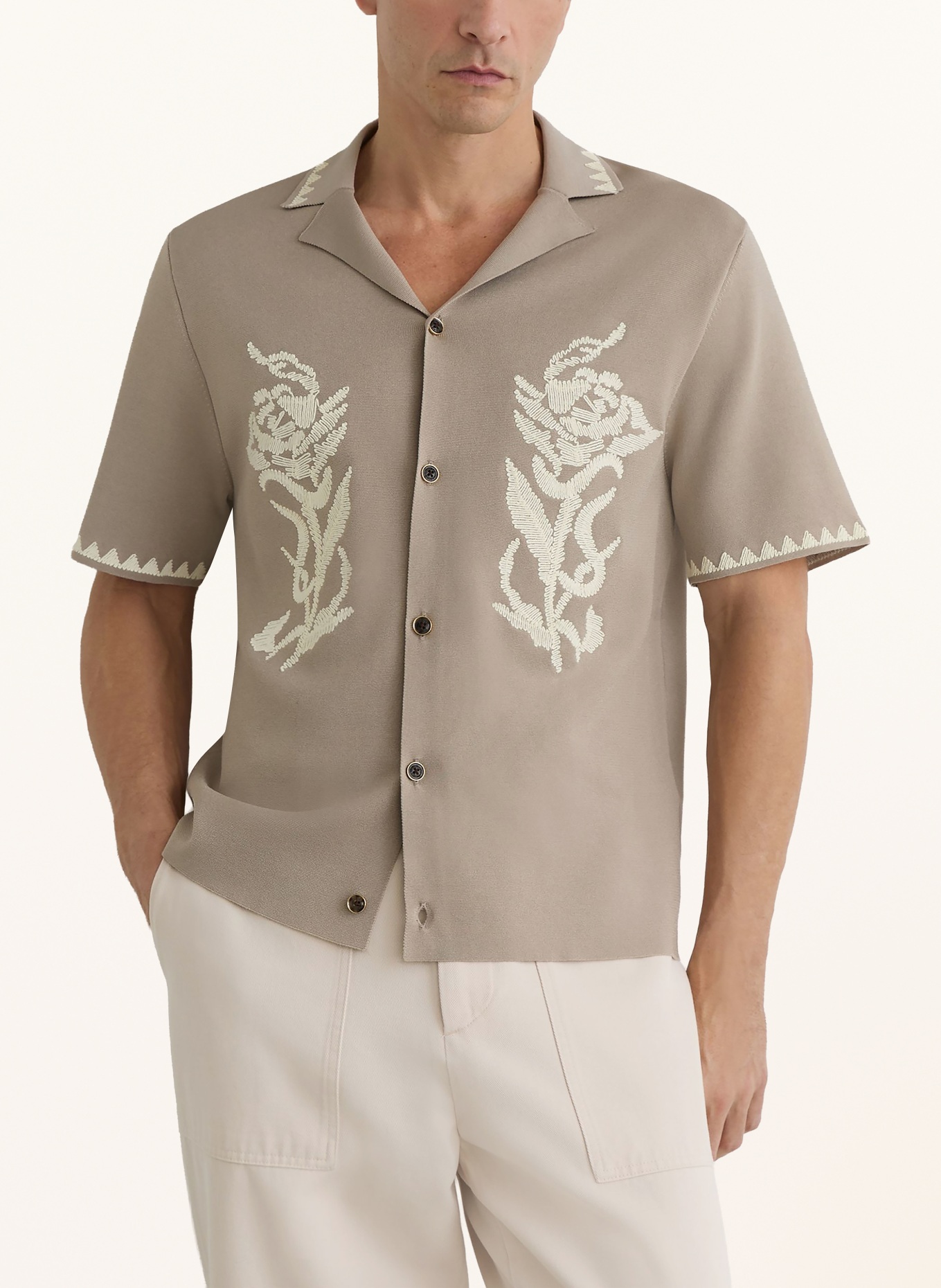REISS Resorthemd FOLIA Slim Fit: BEIGE / WIT