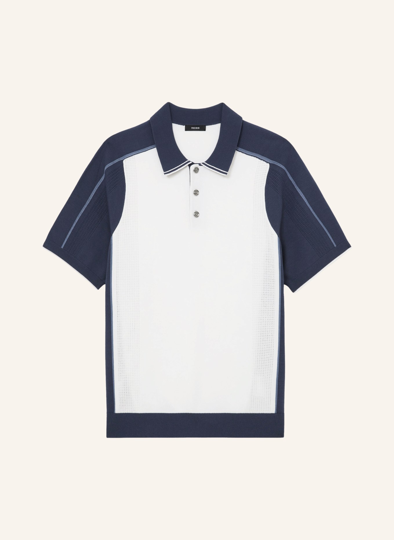 REISS Gebreid poloshirt CLAREMONT: WIT / DONKERBLAUW