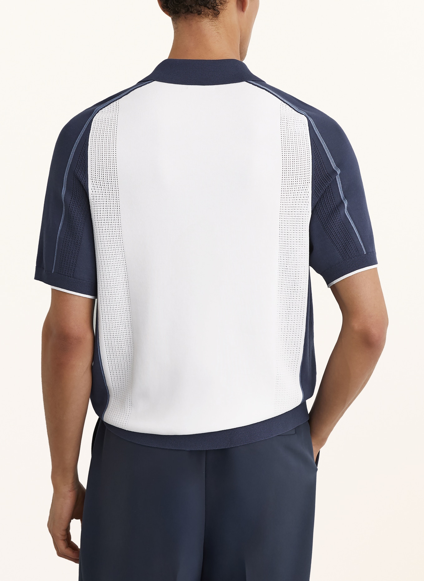 REISS Gebreid poloshirt CLAREMONT: WIT / DONKERBLAUW