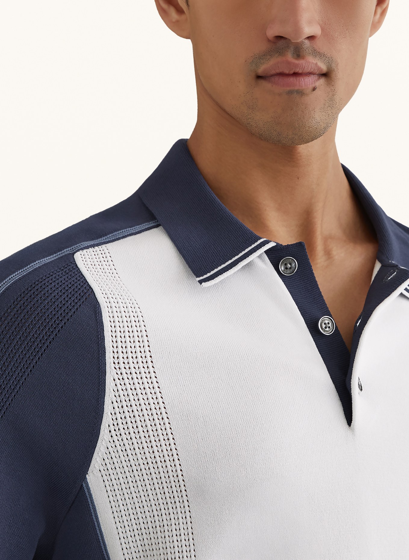 REISS Gebreid poloshirt CLAREMONT: WIT / DONKERBLAUW