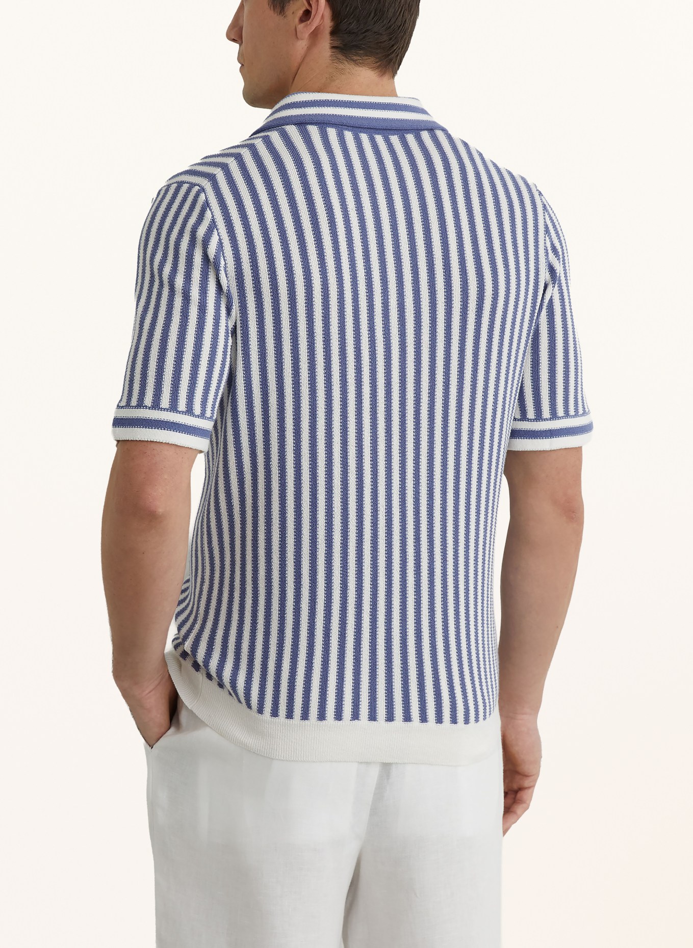 REISS Gebreid poloshirt ALBA: BLAUW / WIT