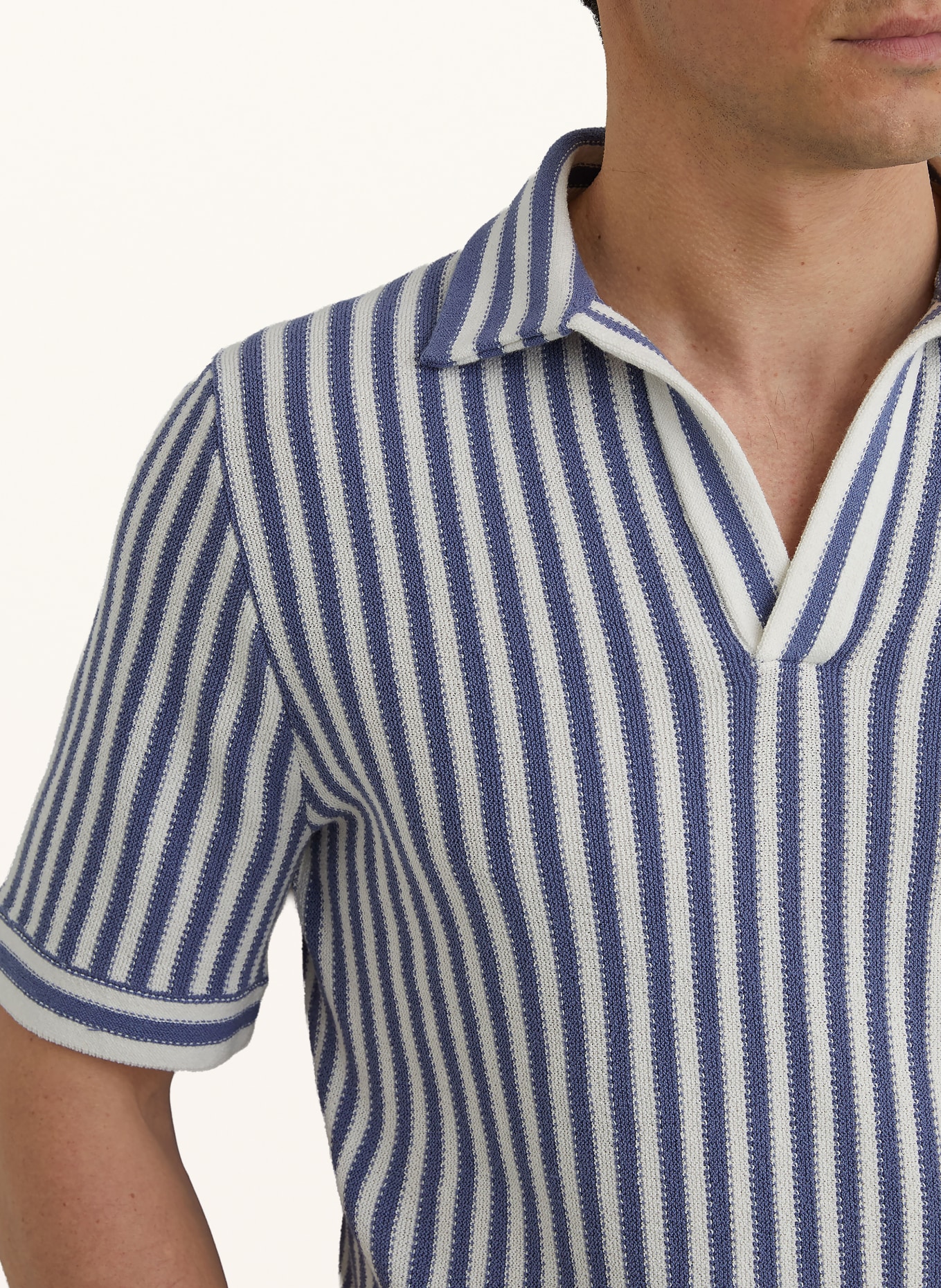 REISS Gebreid poloshirt ALBA: BLAUW / WIT