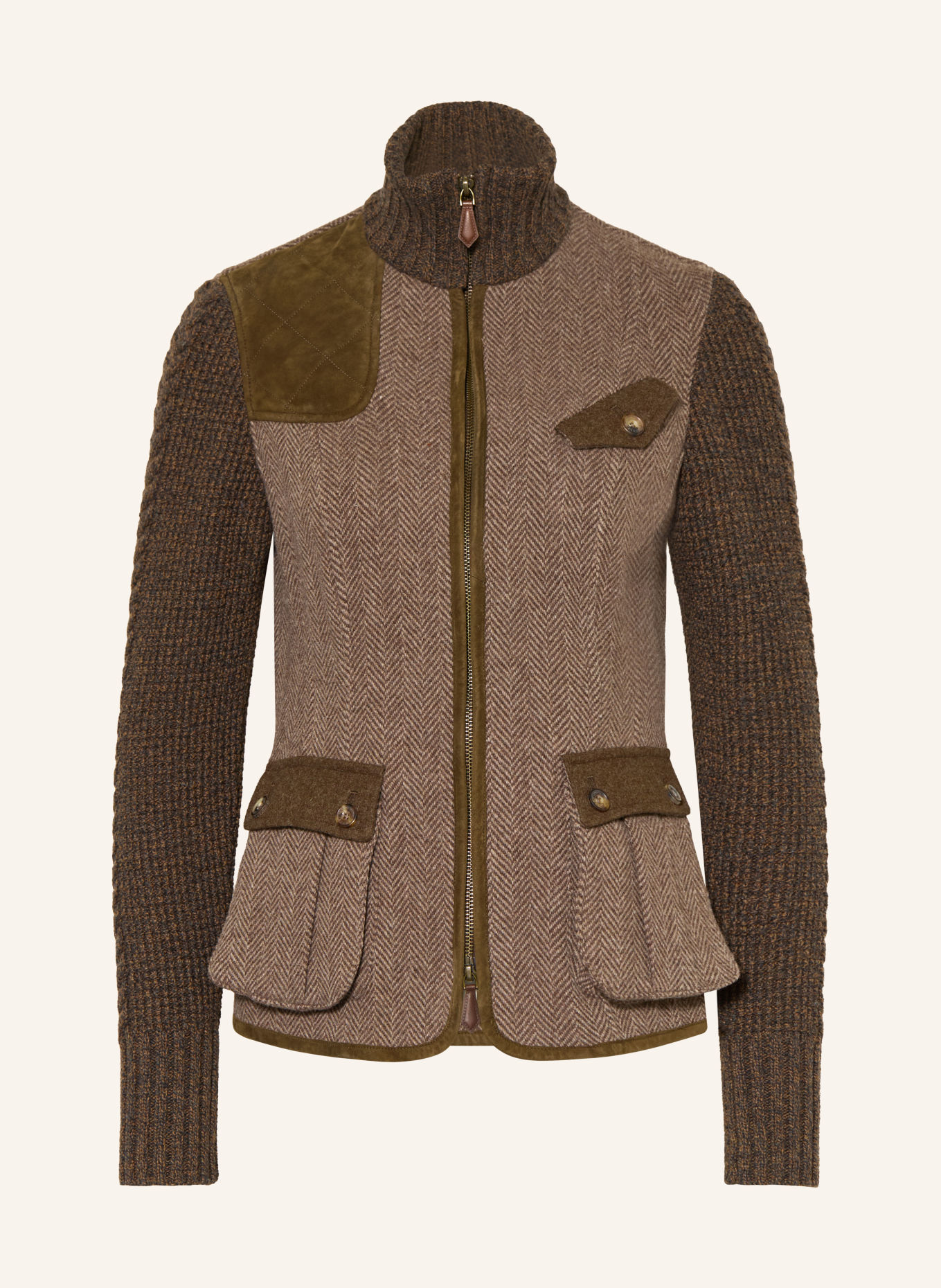 HABSBURG Strickjacke CLEO im Materialmix: BEIGE / DUNKELBRAUN / DUNKELGRAU