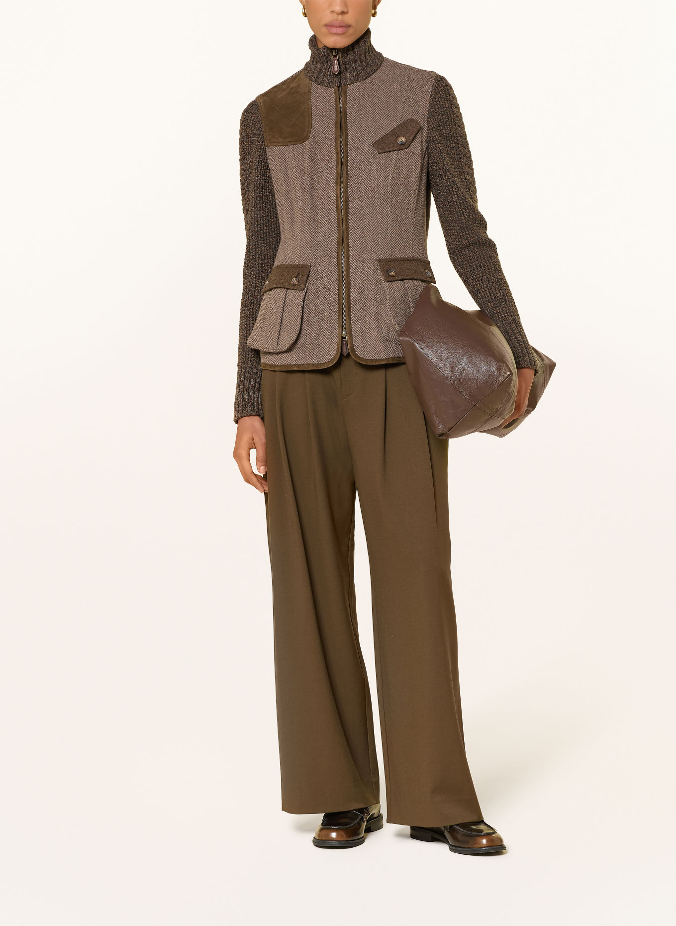 HABSBURG Strickjacke CLEO im Materialmix: BEIGE / DUNKELBRAUN / DUNKELGRAU