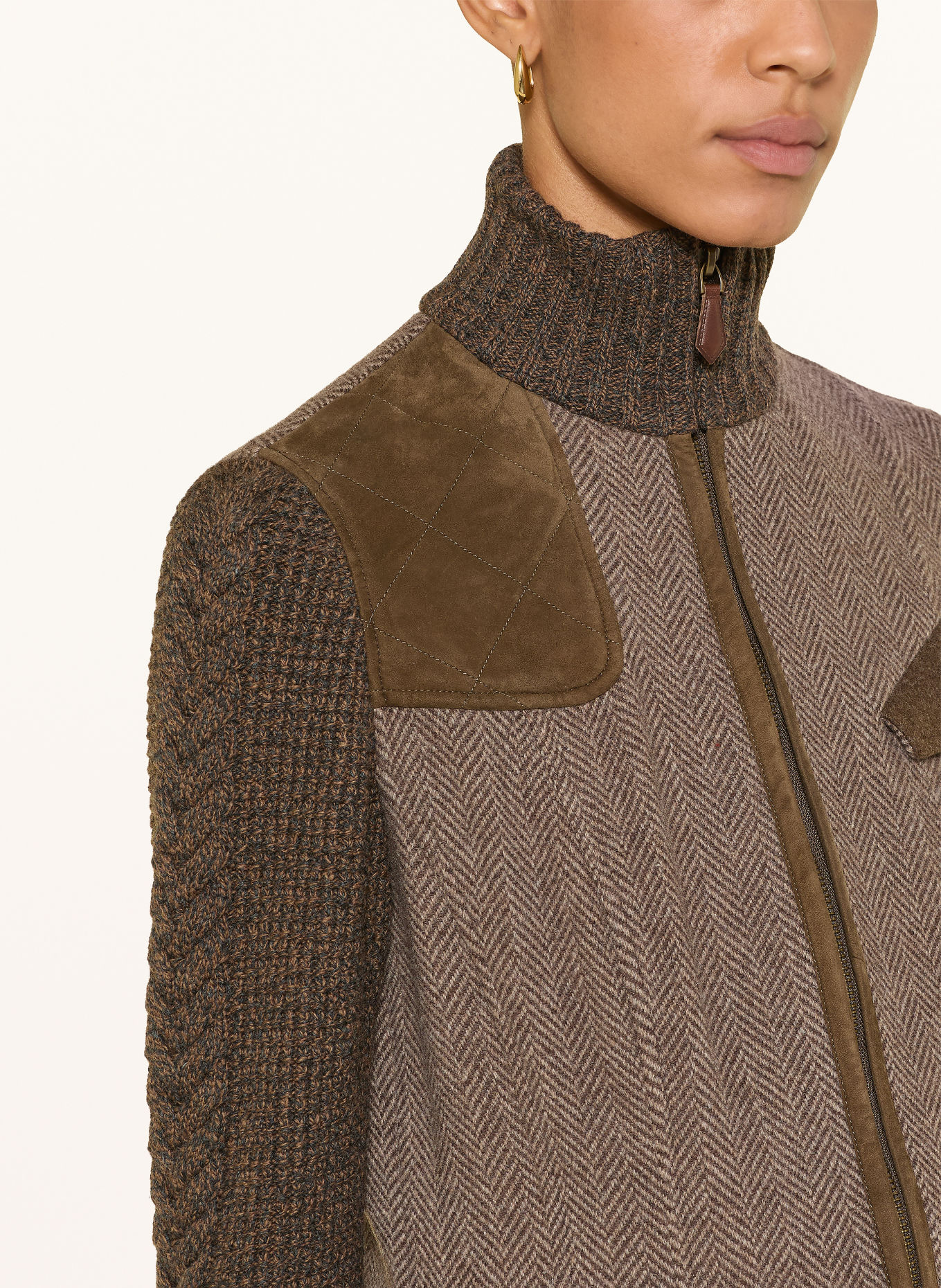 HABSBURG Strickjacke CLEO im Materialmix: BEIGE / DUNKELBRAUN / DUNKELGRAU