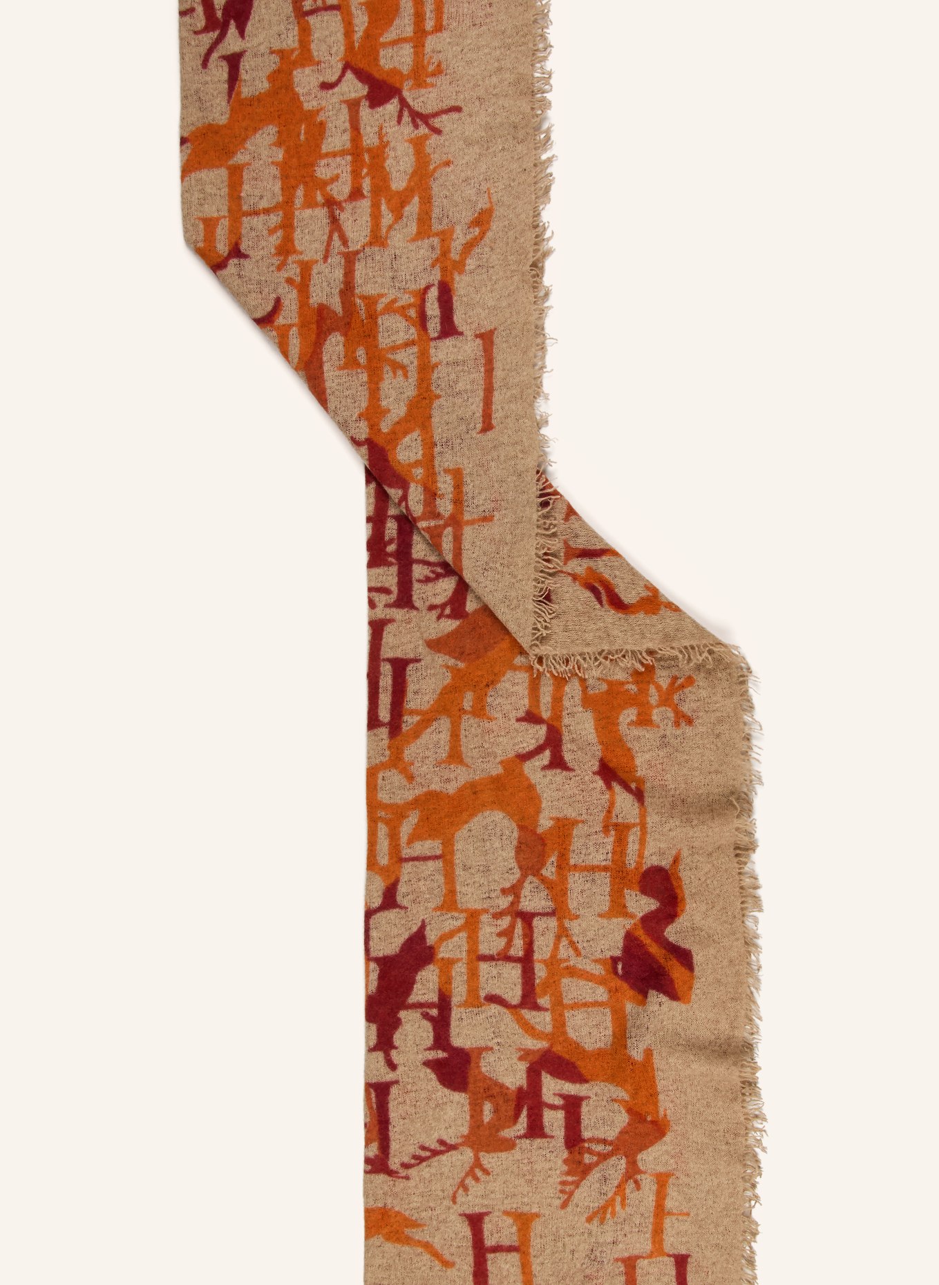 HABSBURG Cashmere-Schal HIRSCH: TAUPE / ROT / ORANGE