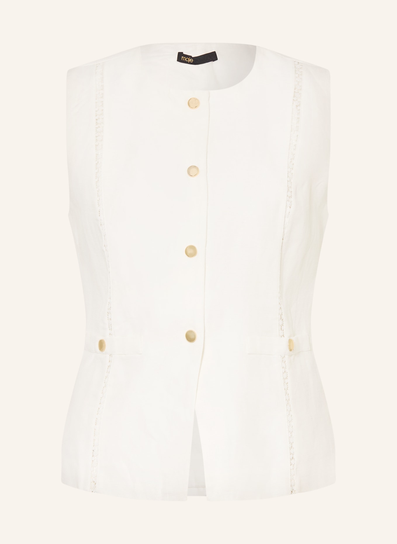 maje Blazerweste mit Leinen und Spitze: WEISS / GOLD